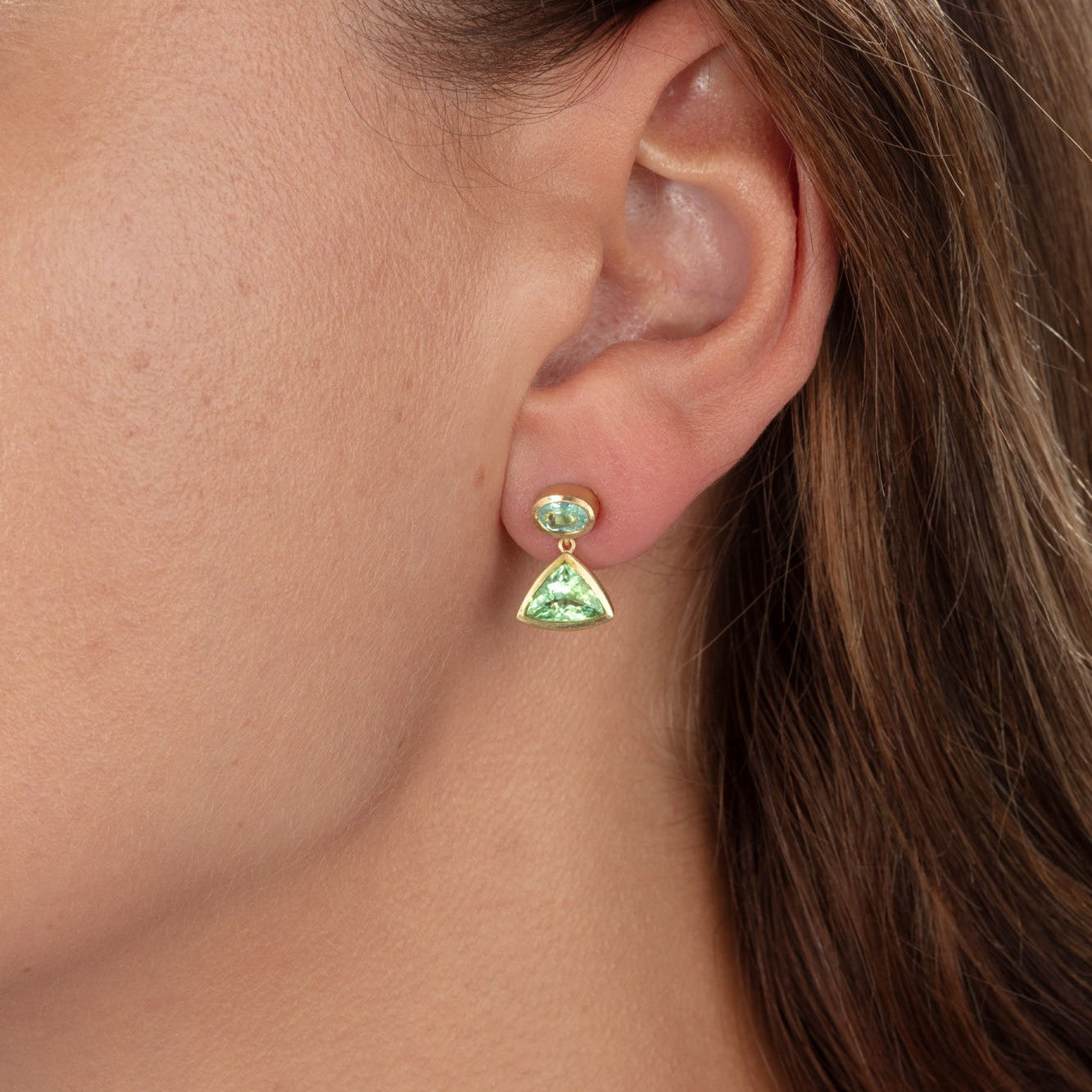Oval and Trillion Shaped Paraiba Drop Earrings