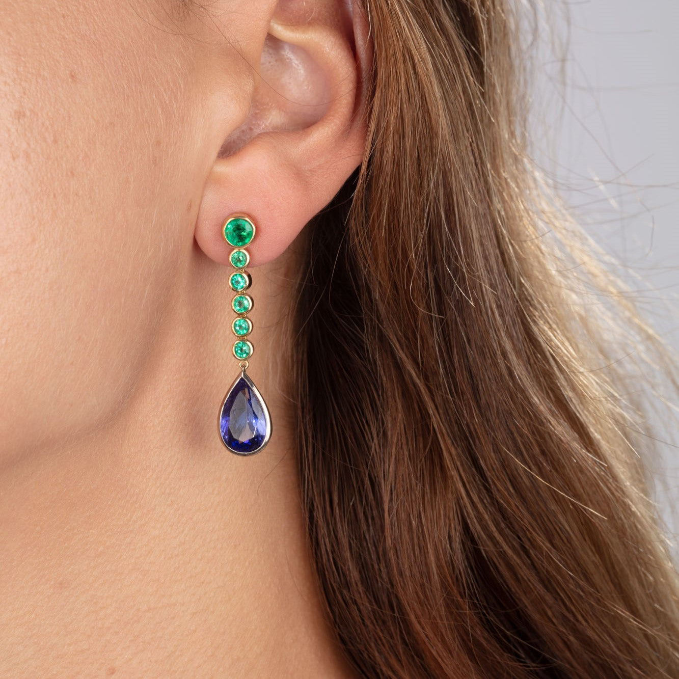 Emerald and Tanzanite Drop Earrings