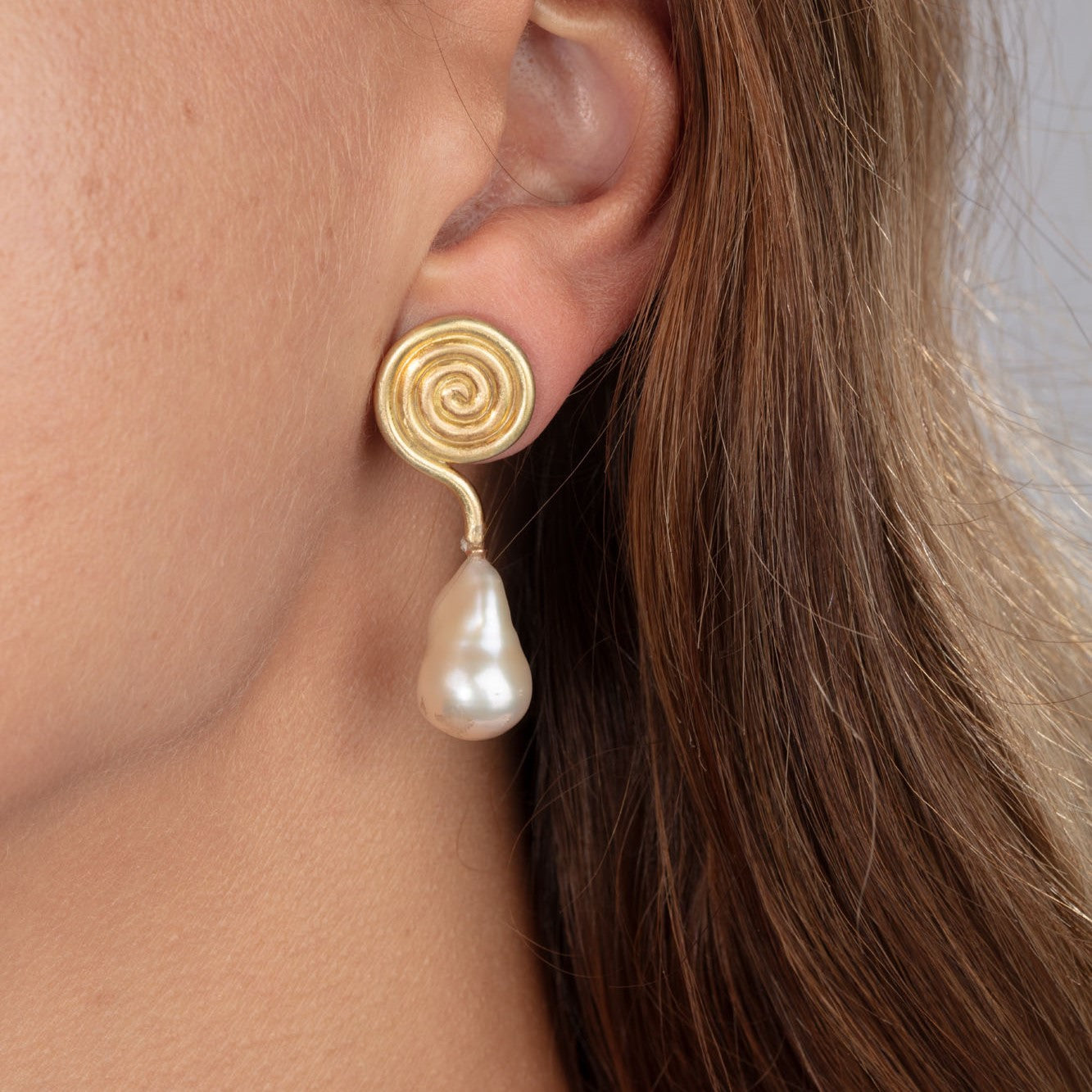 Large Baroque Pearl and Gold Swirl Drop Earrings