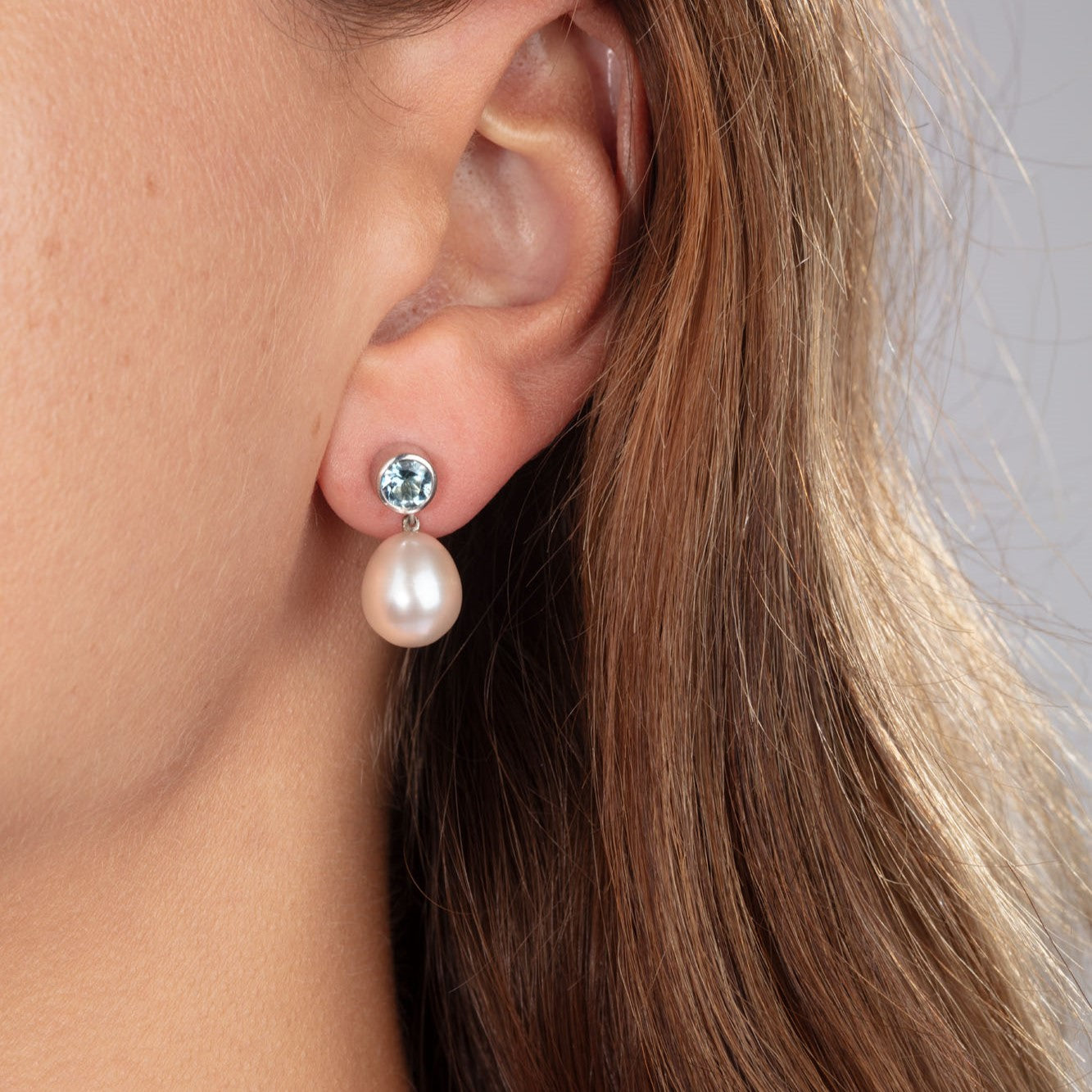 Aquamarine Pearl Drop Earrings in White Gold