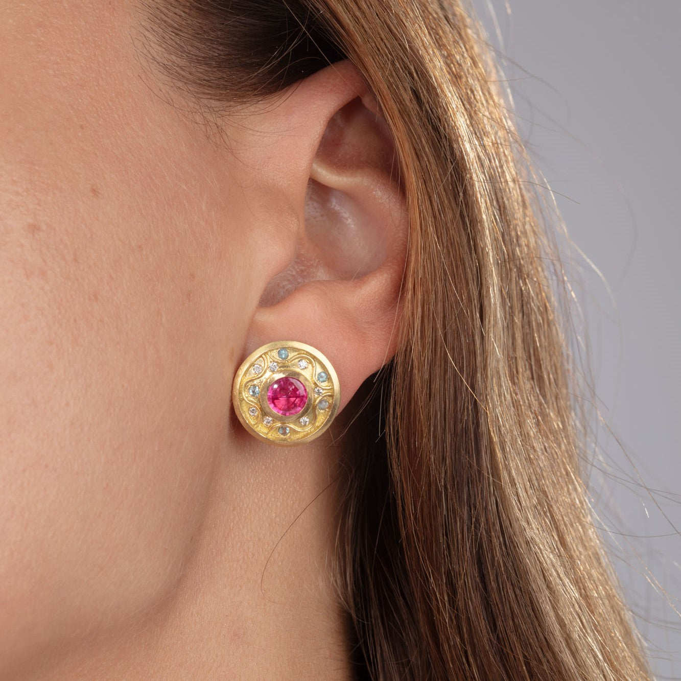 Ruby, diamond and apatite zig zag studs