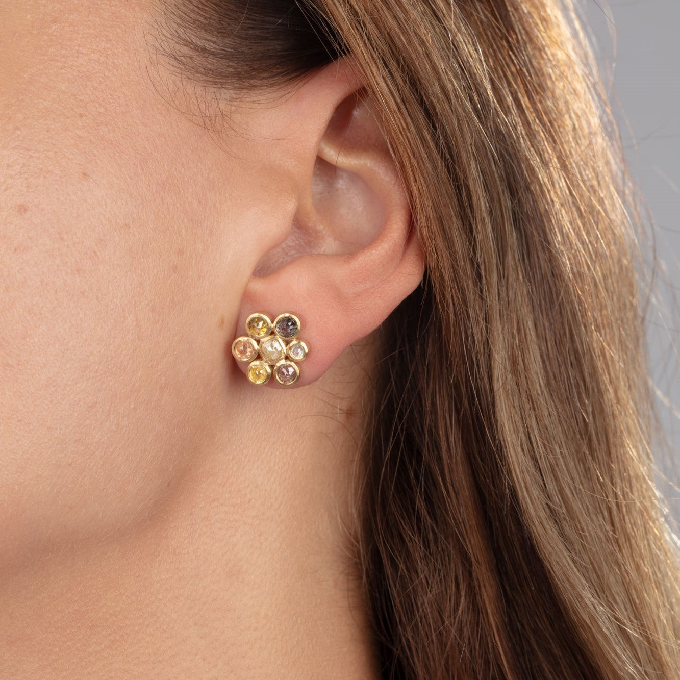 Rose Cut Diamond Cluster Earrings