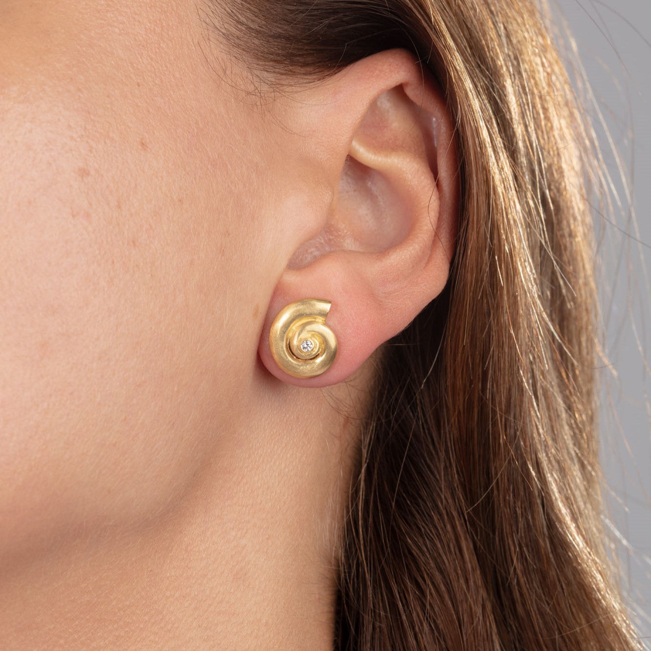 Gold Shell Studs with Diamonds