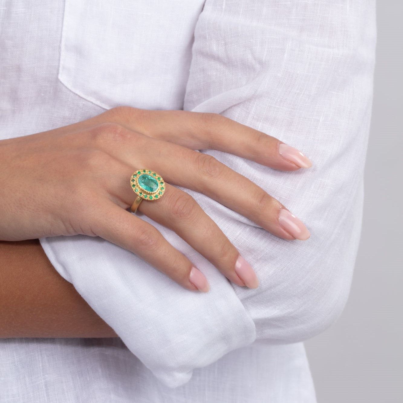 Paraiba Tourmaline and Emerald Cluster Ring