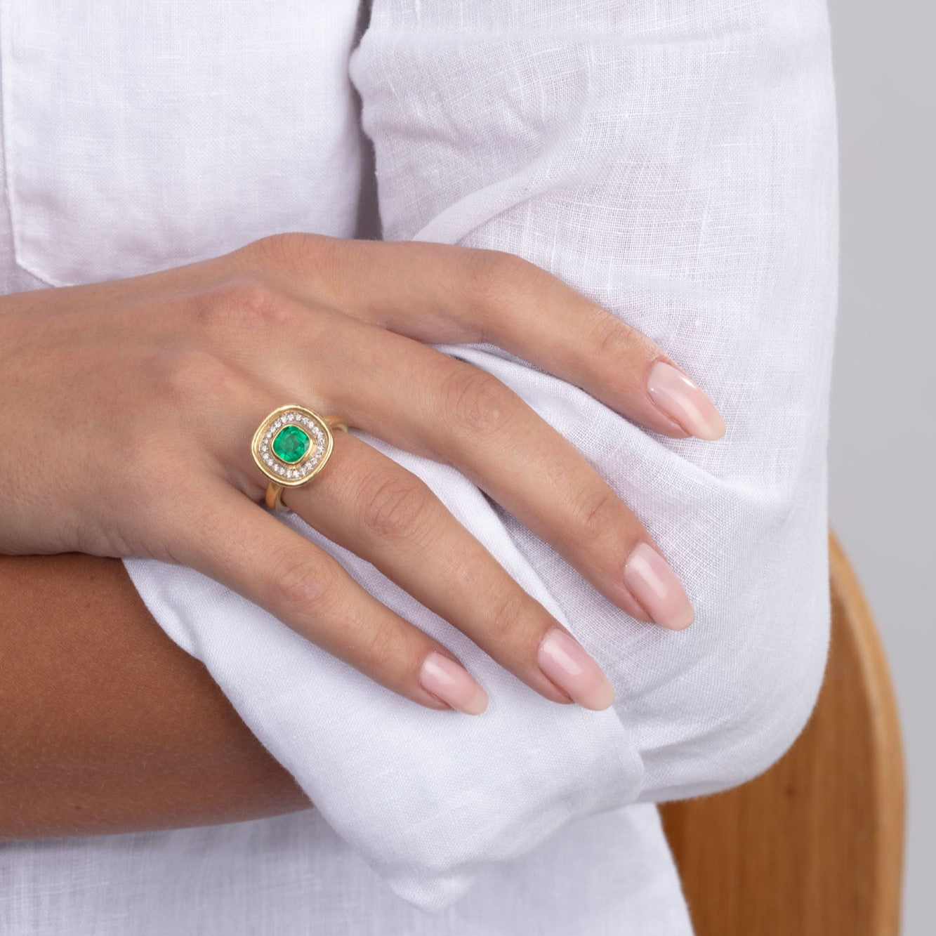 Emerald and Pavé Set Diamond Cluster Ring