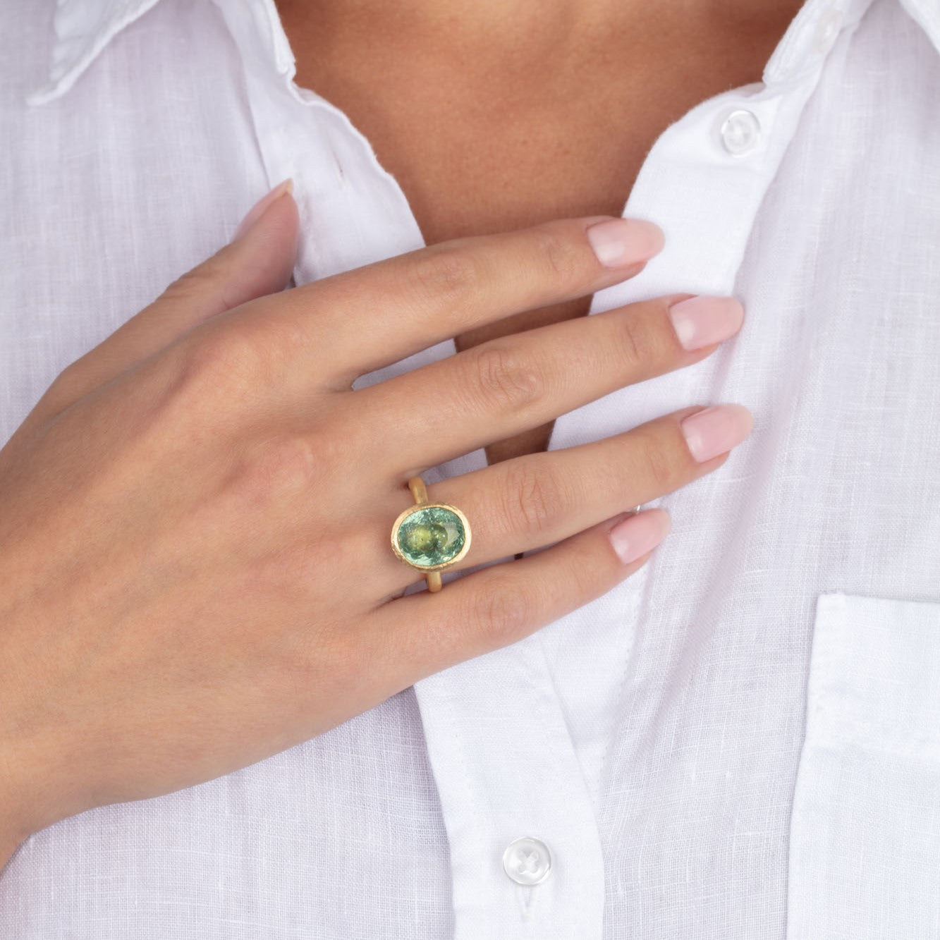 Hammered Texture 18ct Yellow Gold Ring with Paraiba Tourmaline