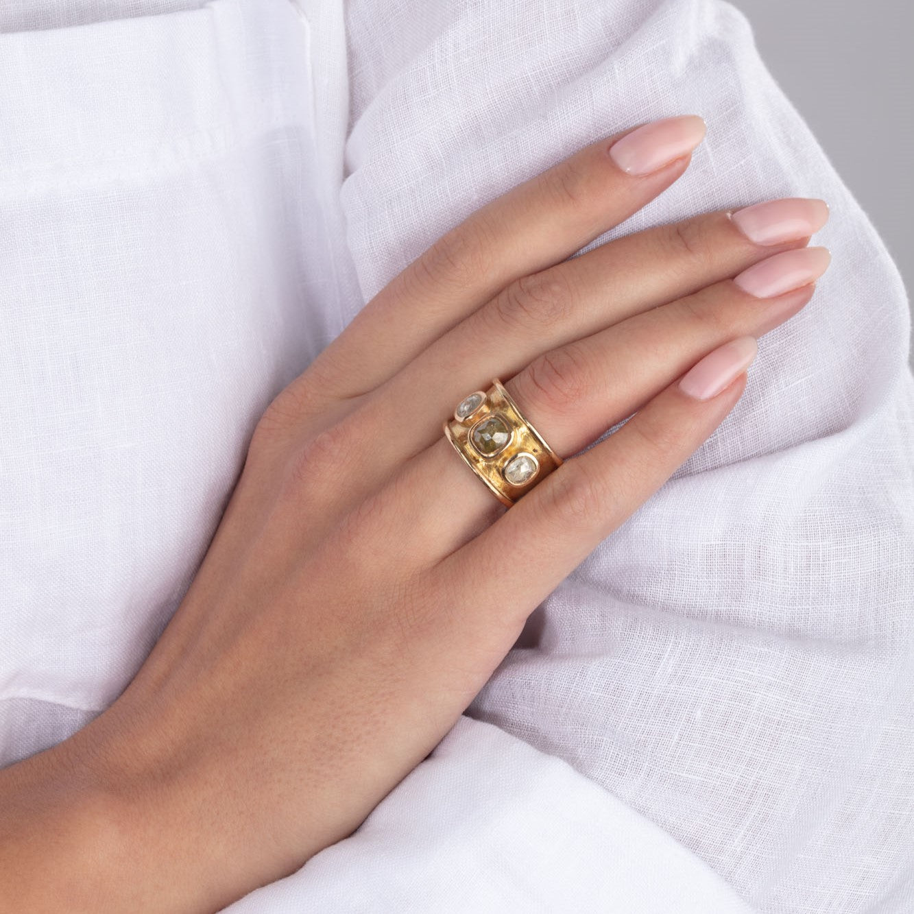 Wide Ring with Rose Cut Diamonds