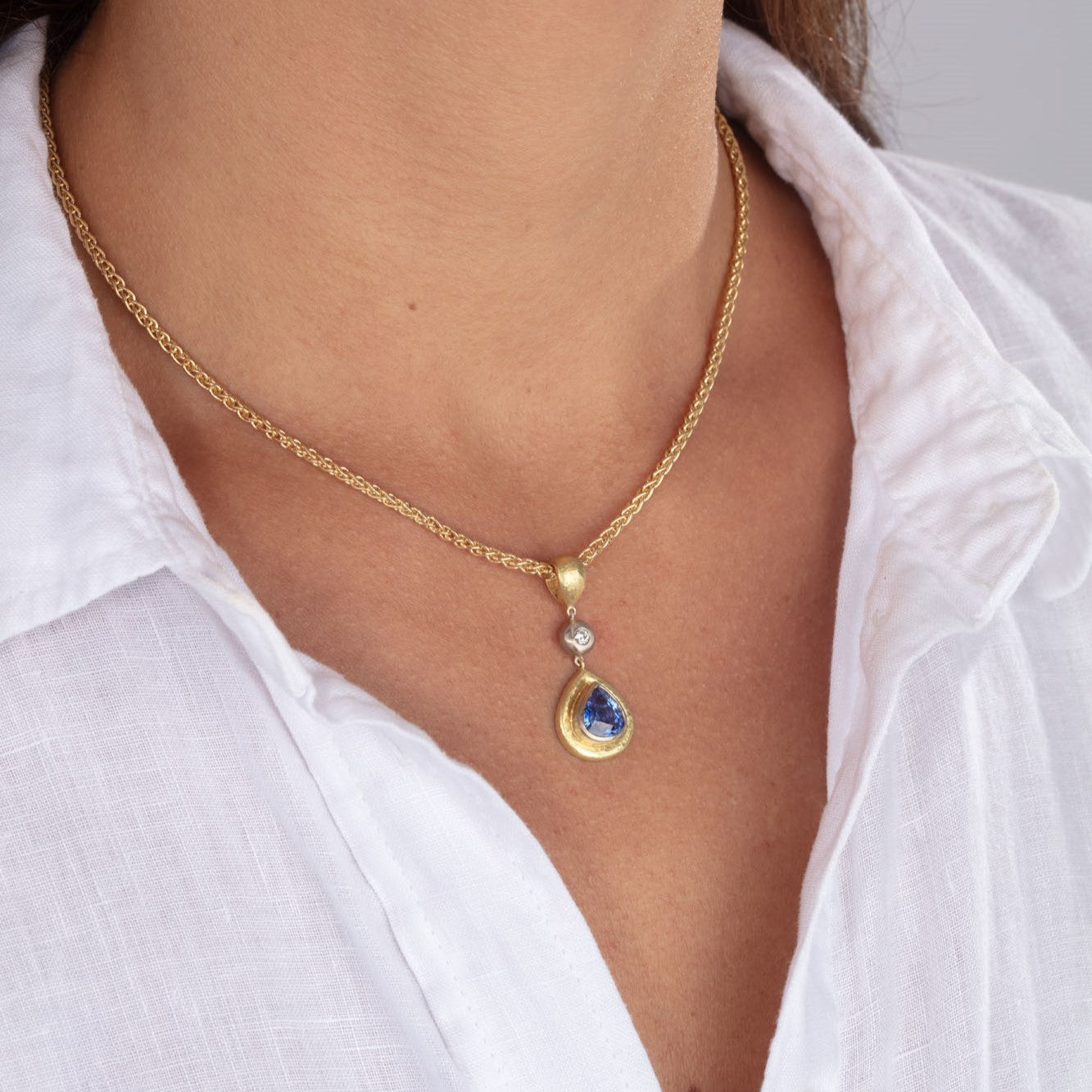 Pear-Shaped Sapphire and Diamond Necklace