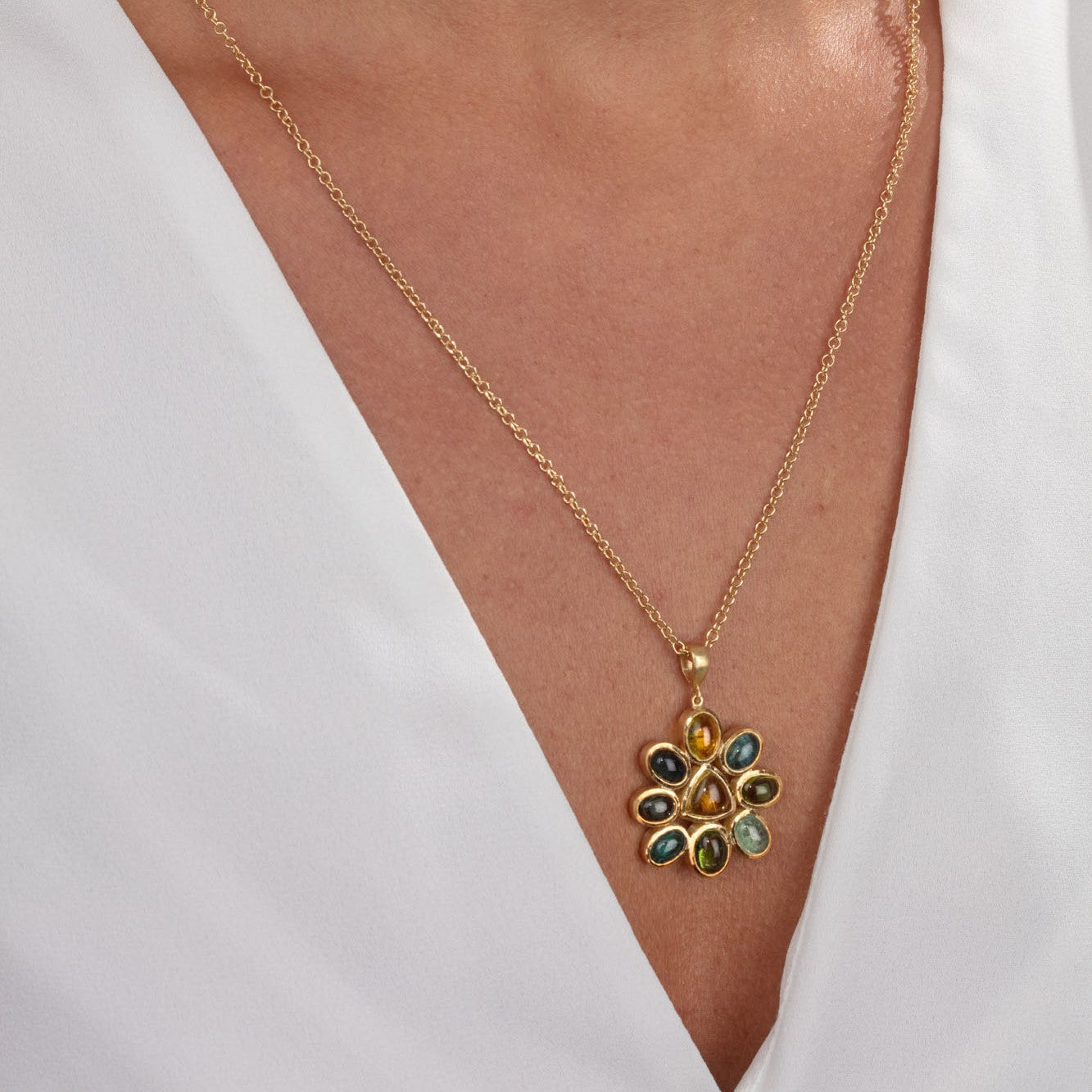 Multicoloured Tourmaline Flower Pendant