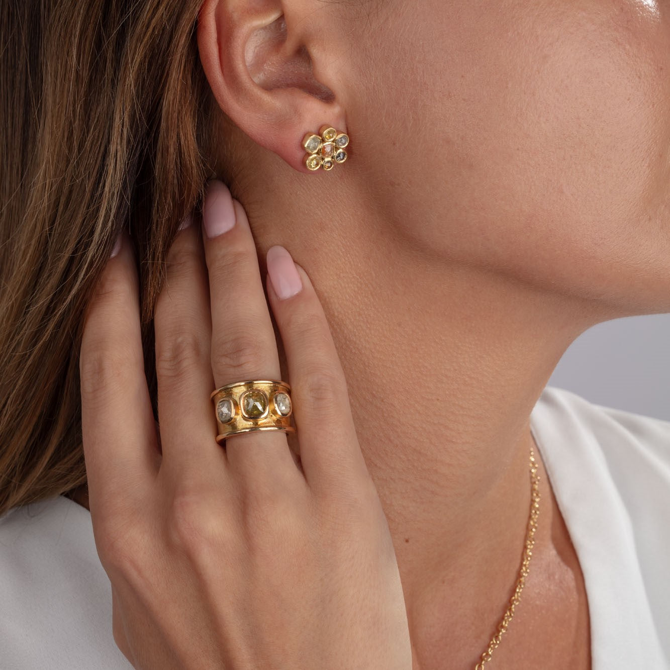 Rose Cut Diamond Cluster Earrings