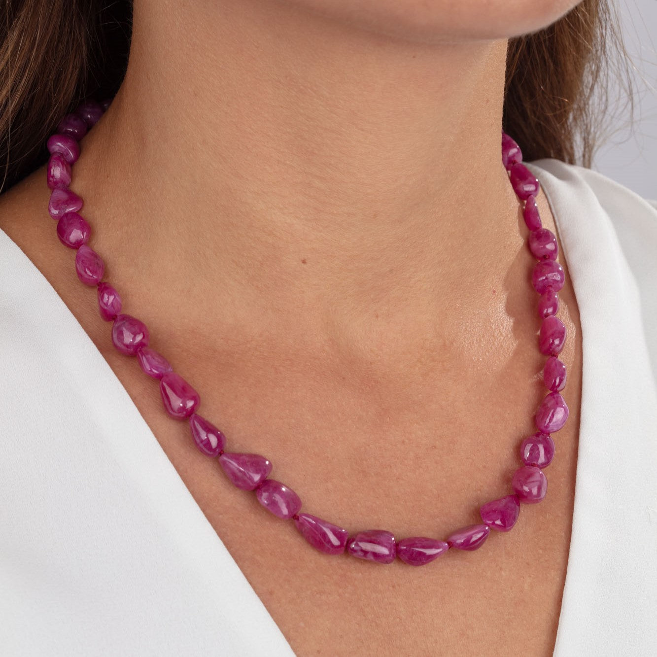 Ruby Cabochon Bead Necklace