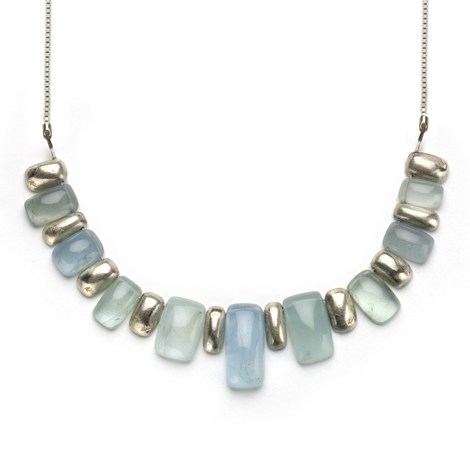 Silver & Aquamarine Cabochon Drop Necklace
