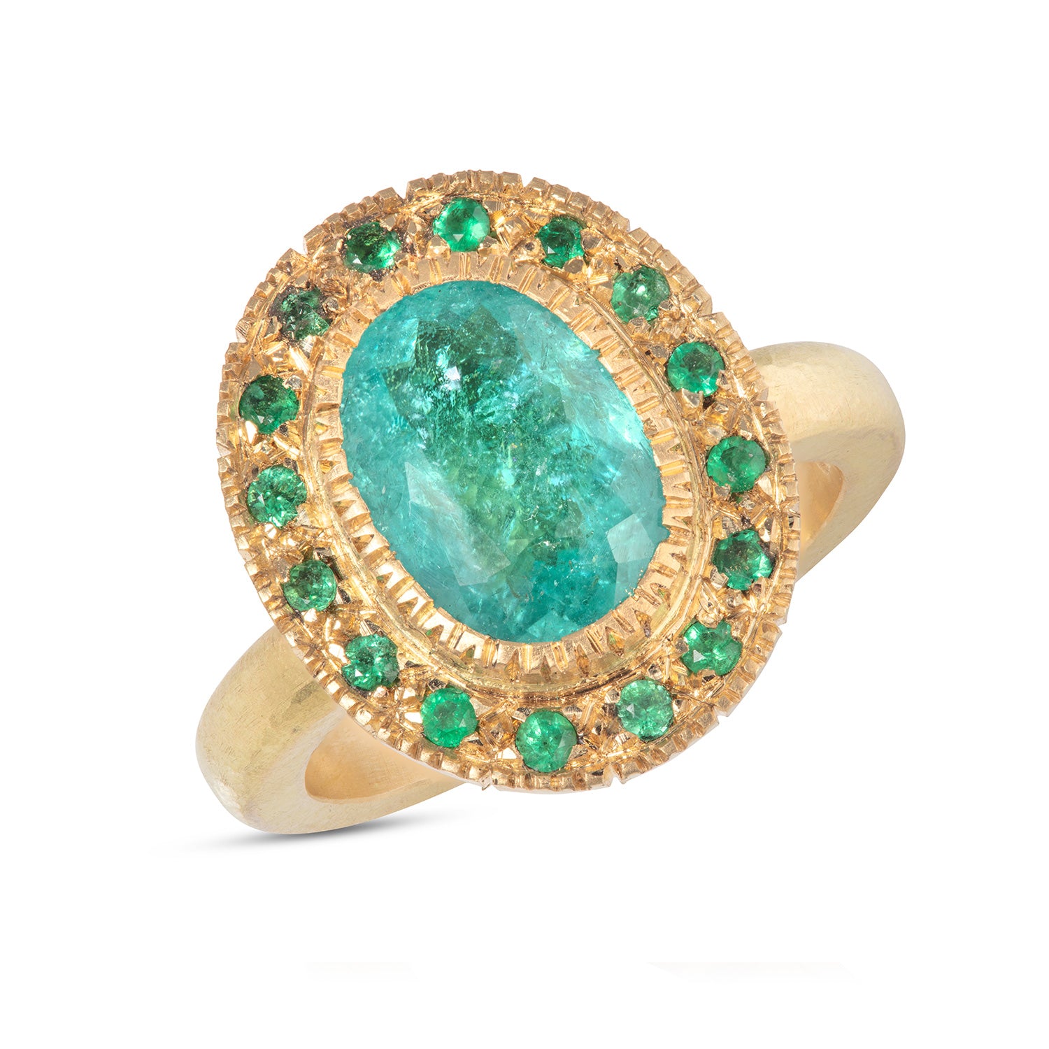 Paraiba Tourmaline and Emerald Cluster Ring