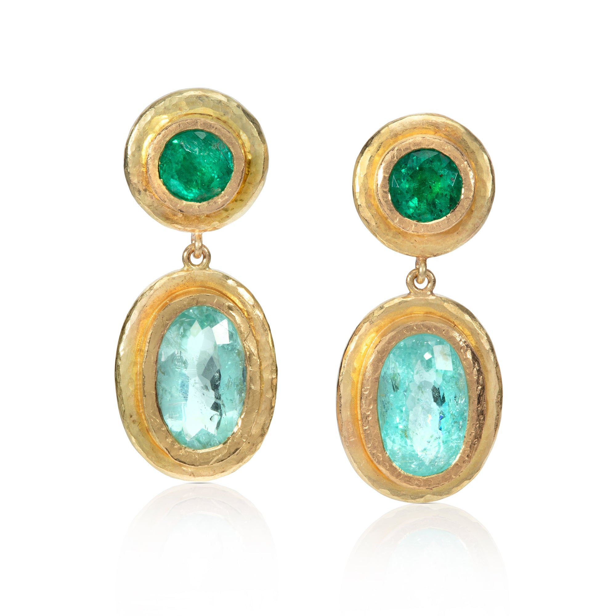 18ct Yellow Gold Paraiba and Emerald Drop Earrings