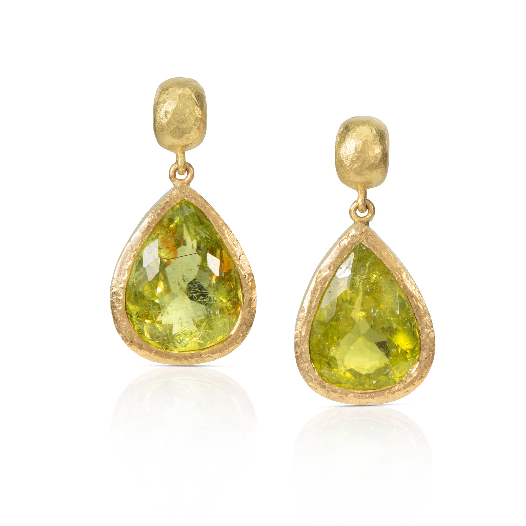Green Paraiba Tourmaline Drop Earrings in Yellow Gold