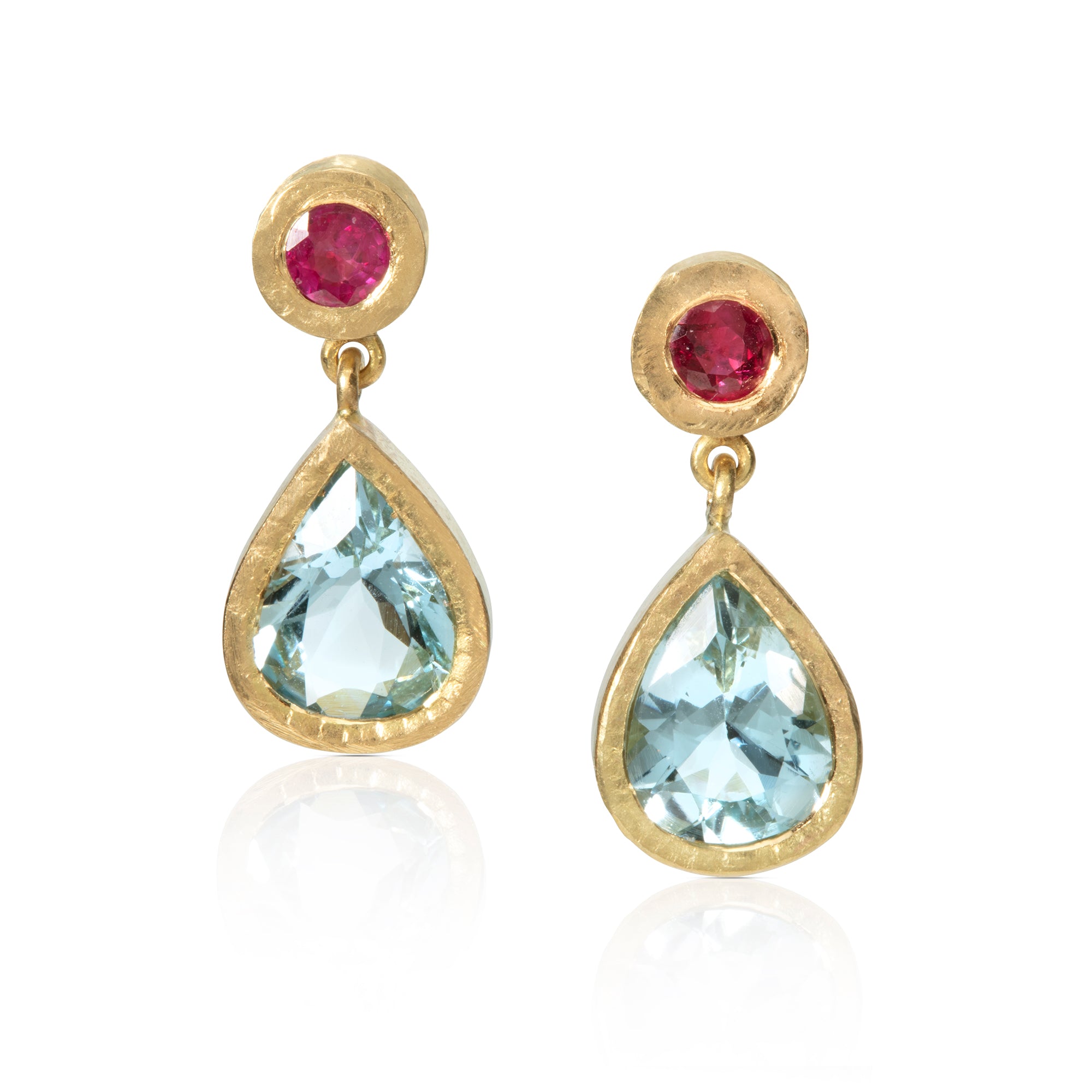 Ruby and Aquamarine Drop Earrings