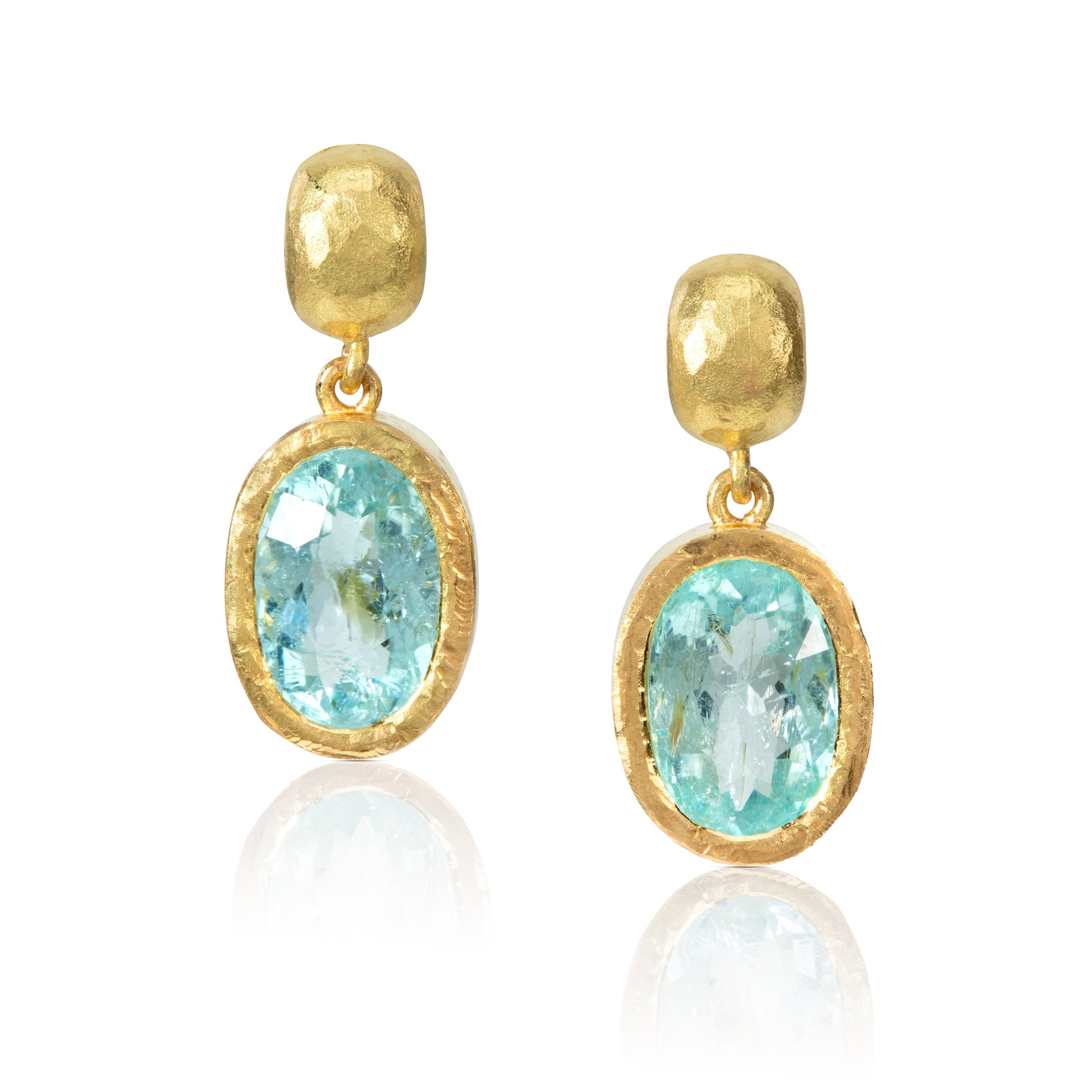 Oval Paraiba Tourmaline Beaten Drop Earrings
