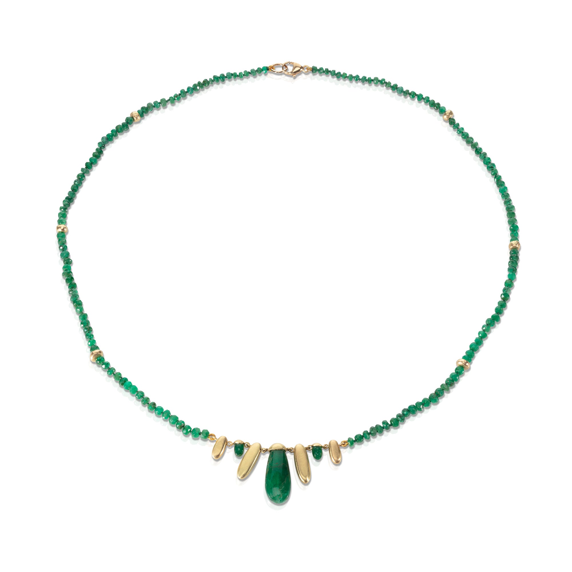 Emerald Bead Necklace with 18ct Yellow Gold Drops