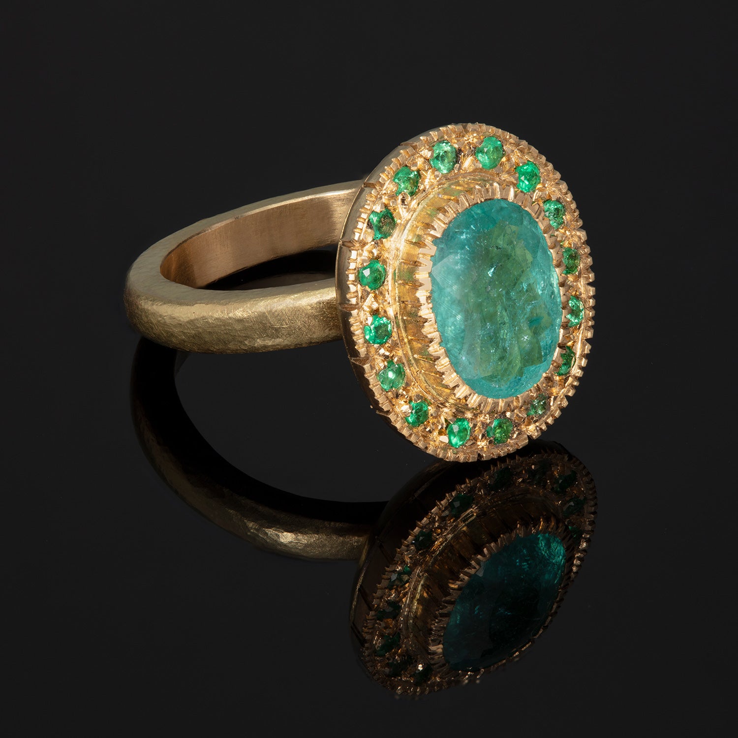 Paraiba Tourmaline and Emerald Cluster Ring