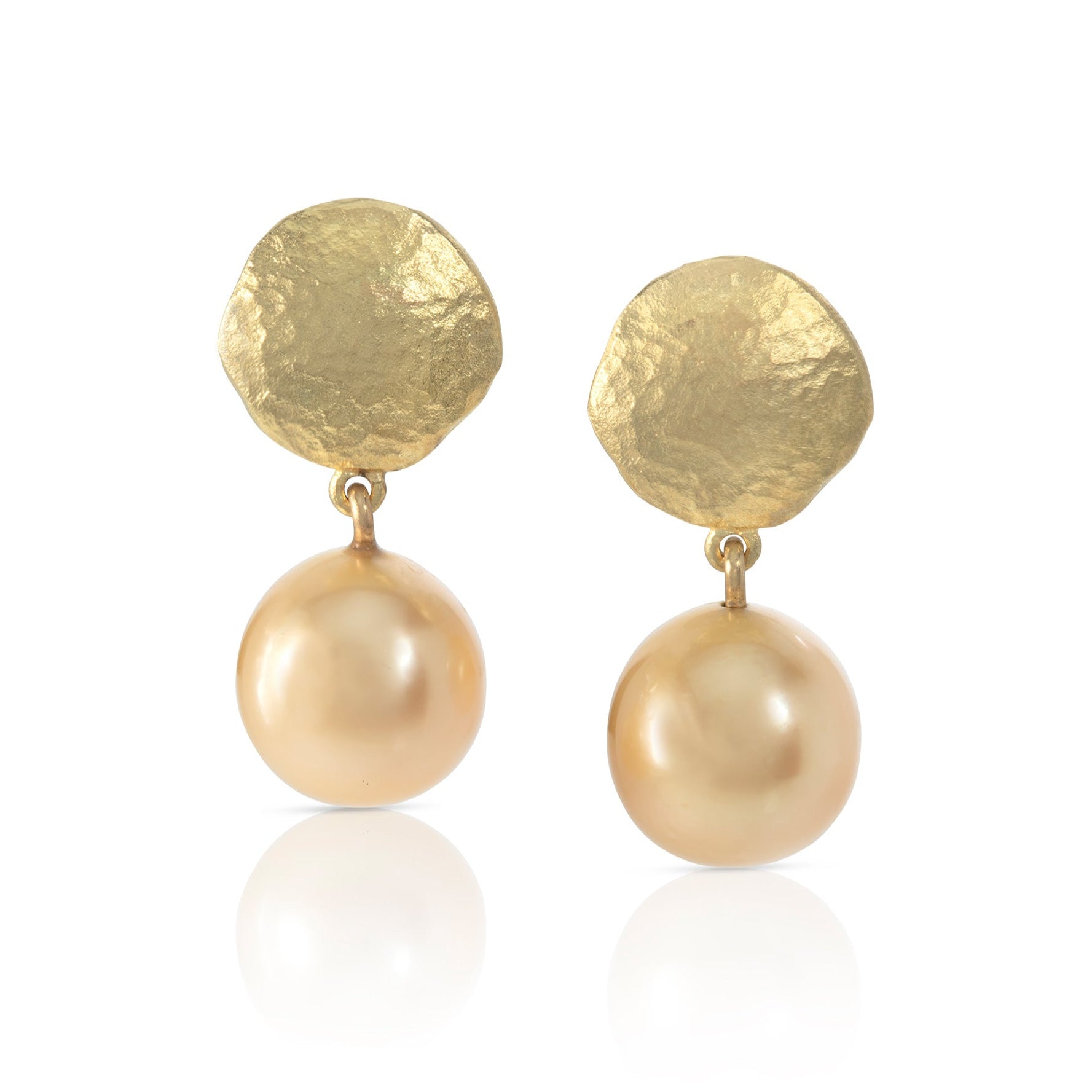 Golden Pearl and Textured 18ct Yellow Gold Earrings