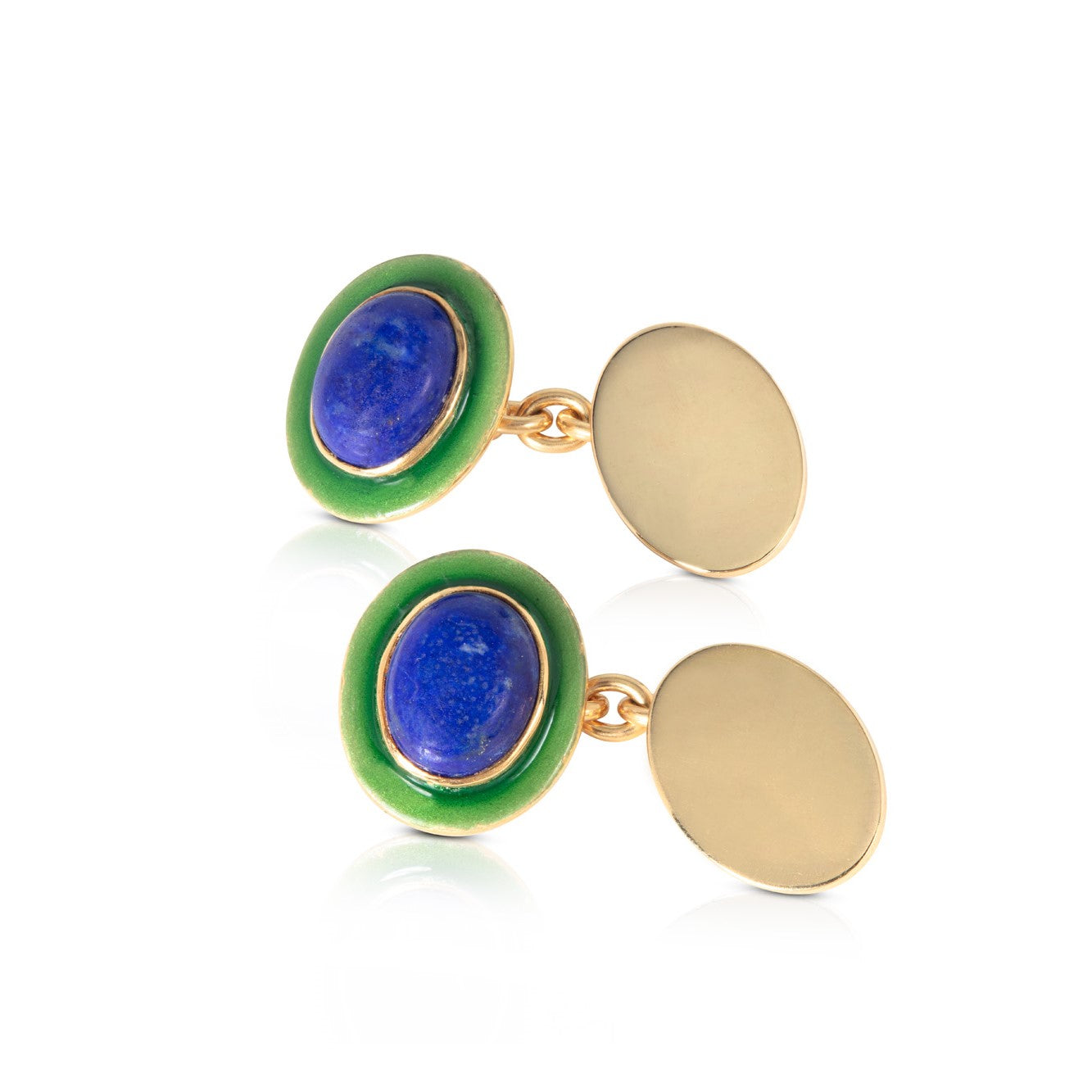 Lapis Lazuli and Green Enamel and Yellow Gold Cufflinks