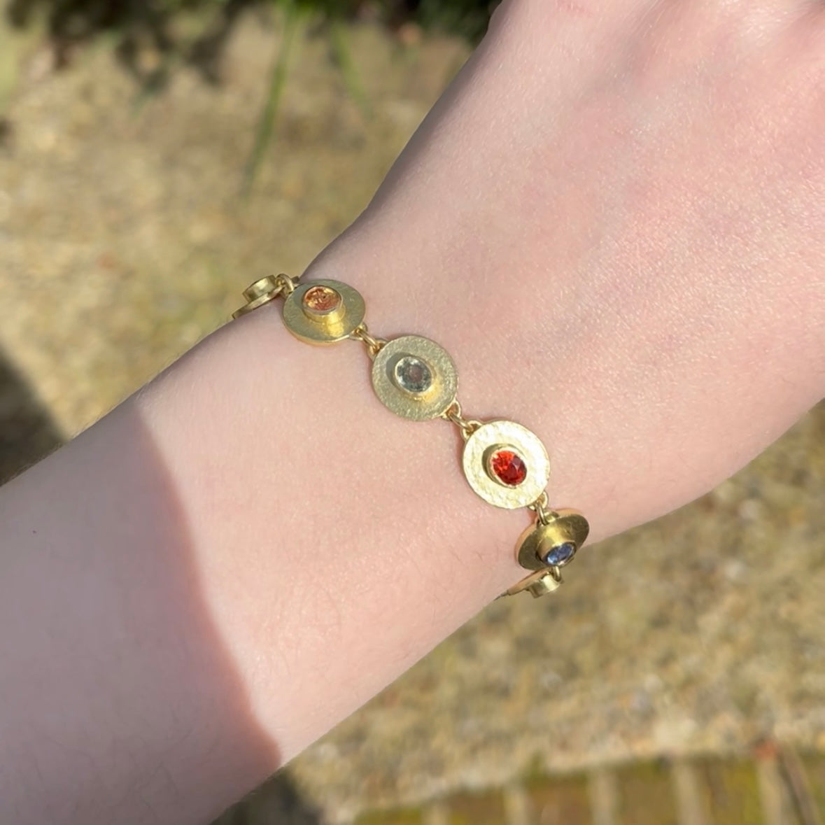 Multicoloured Sapphire Beaten Disc Bracelet