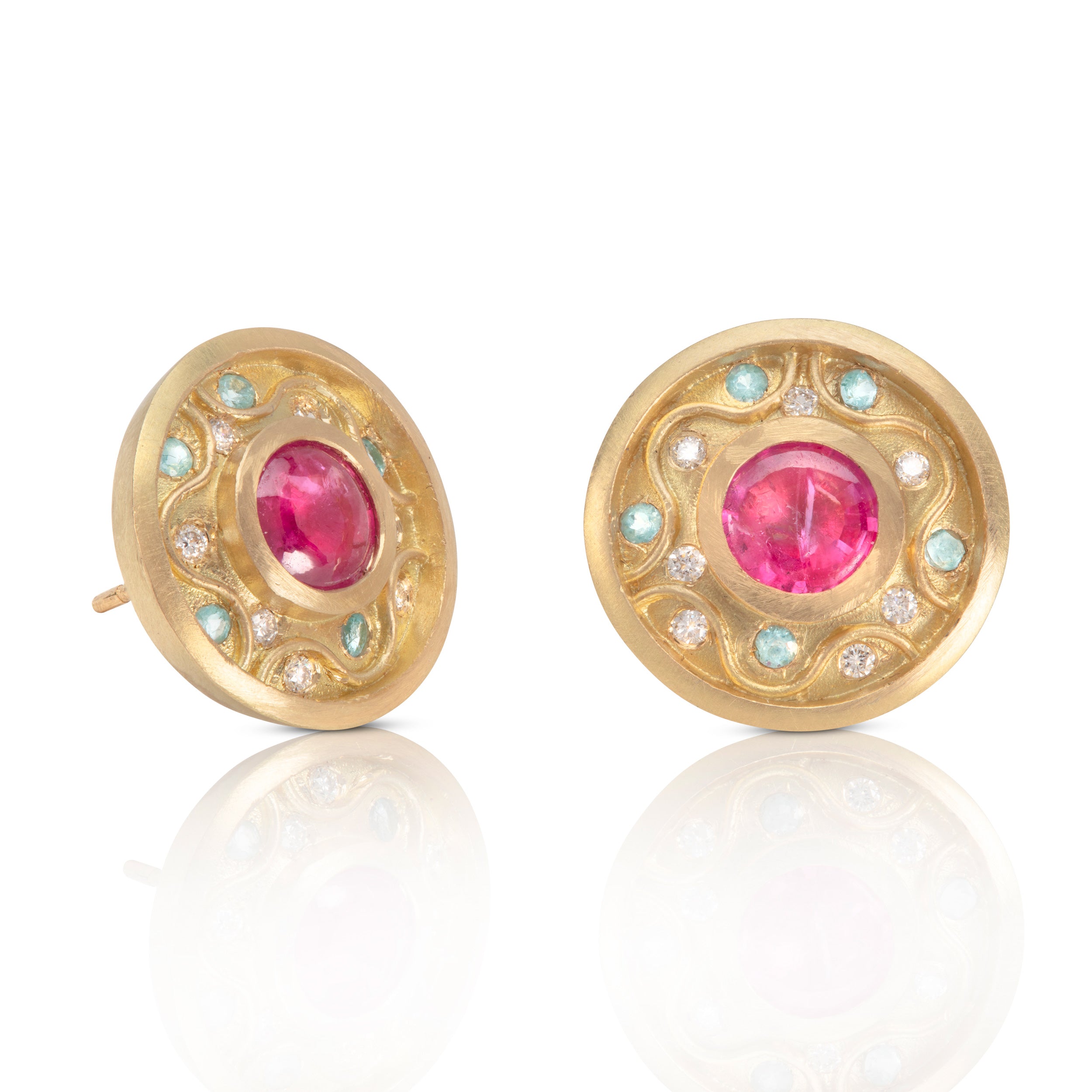 Ruby, diamond and apatite zig zag studs