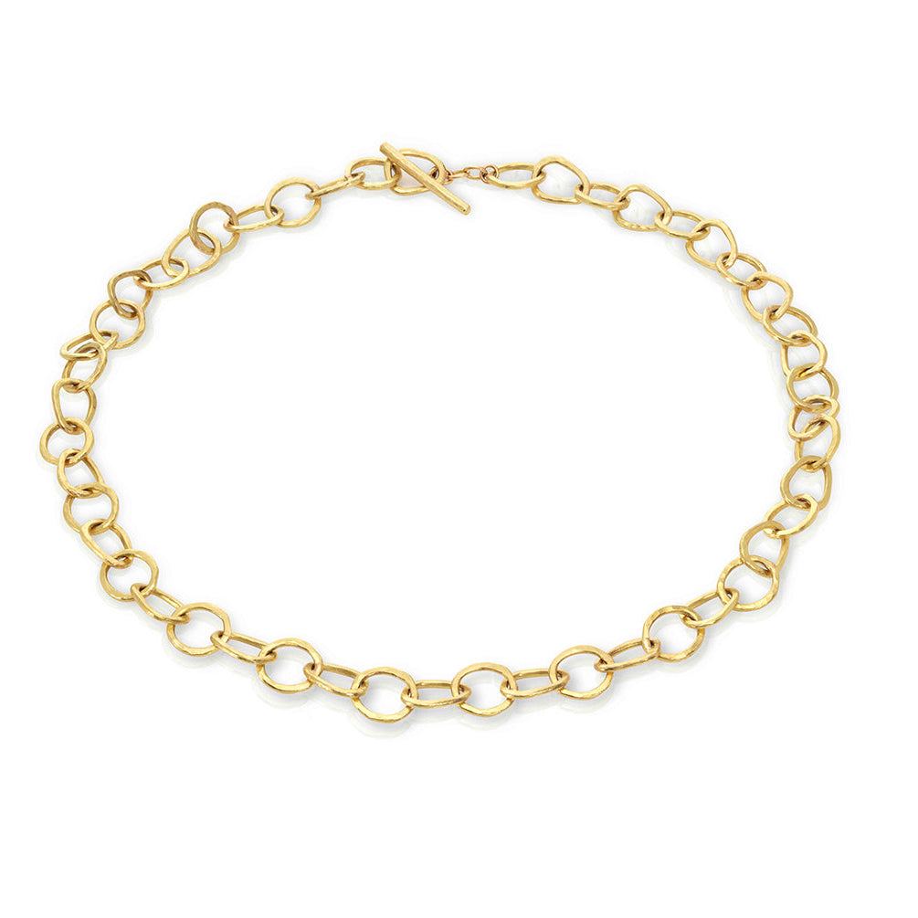 Chunky Link Necklace in Beaten Yellow Gold