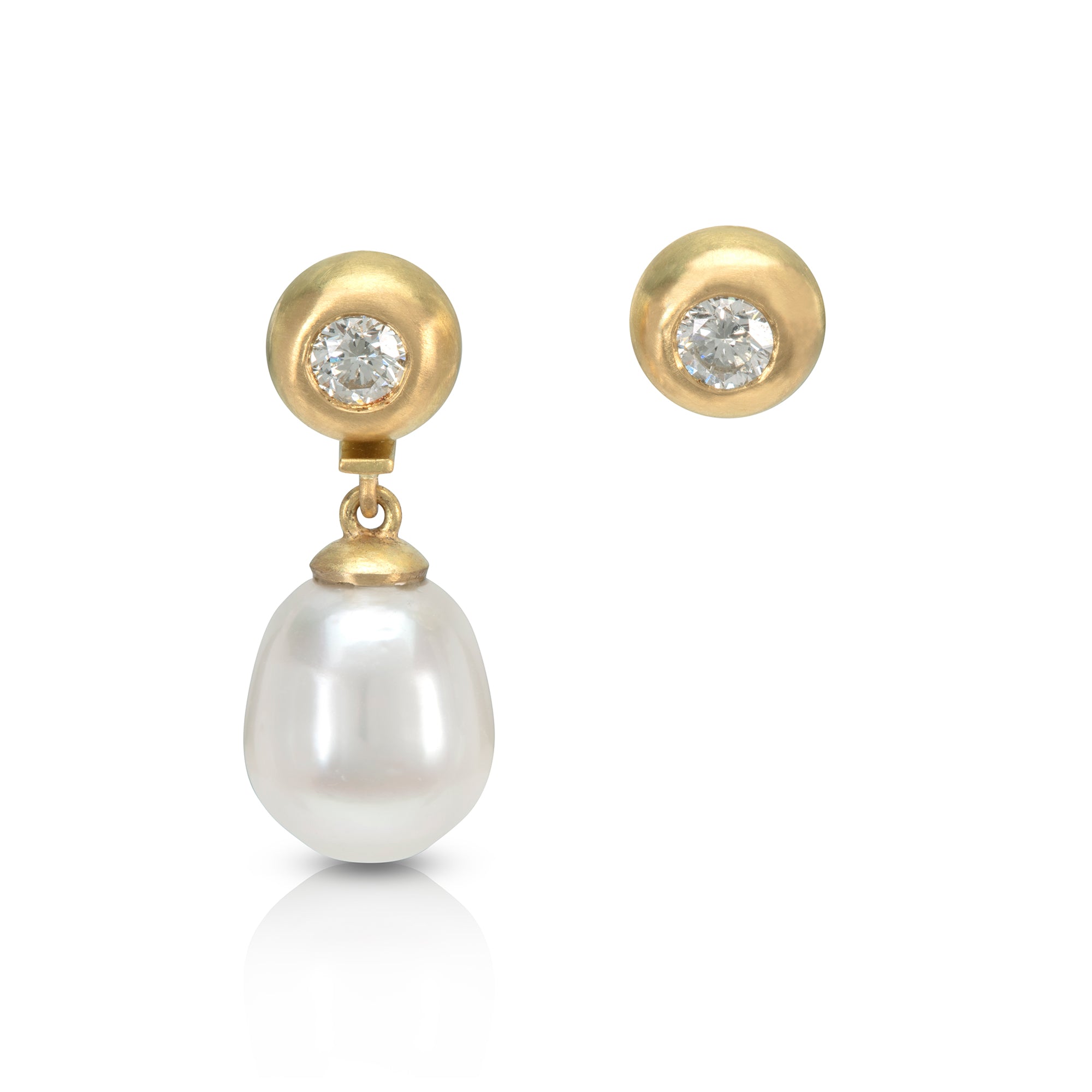 Diamond Pebble Earrings with Detachable South Sea Pearl Drops