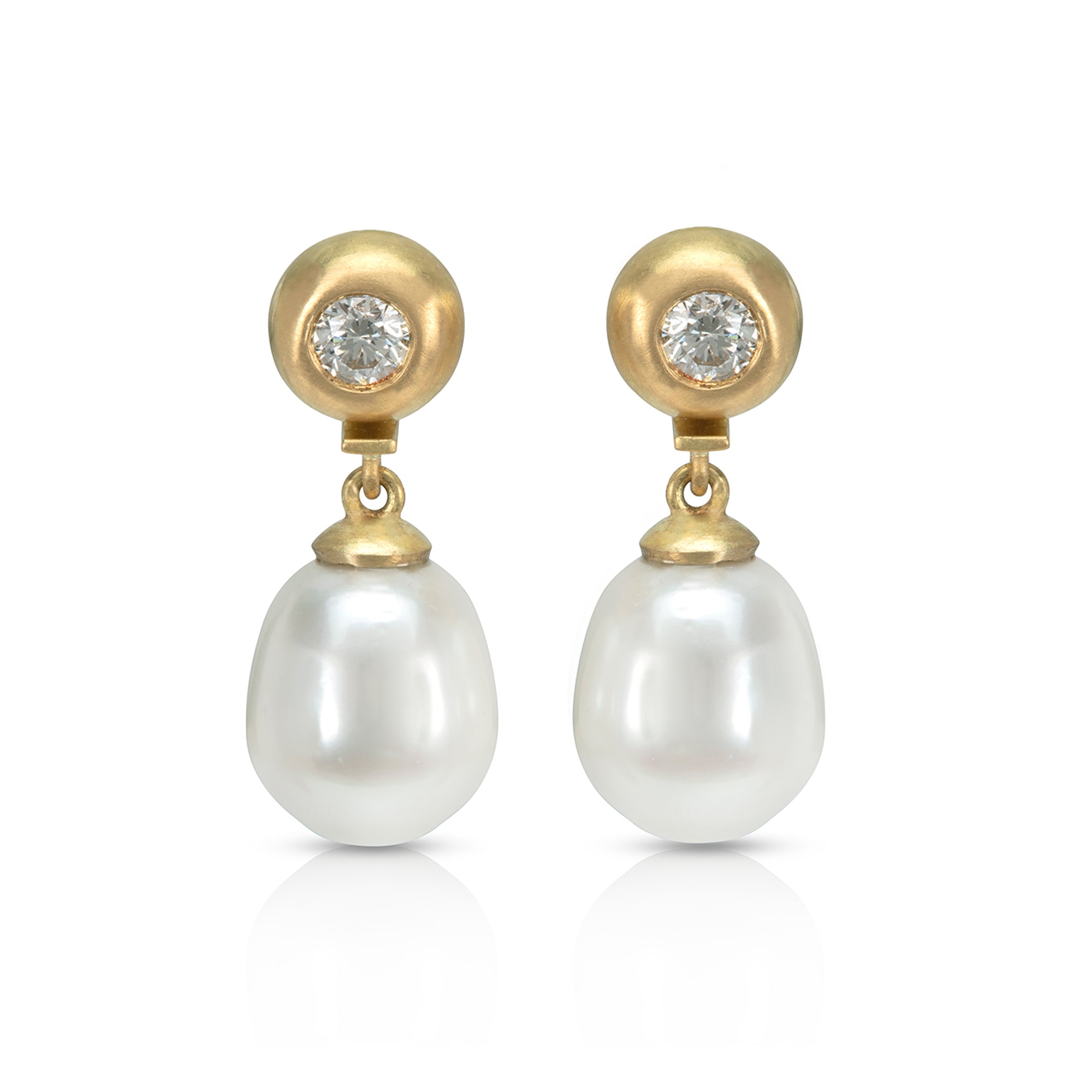 Diamond Pebble Earrings with Detachable South Sea Pearl Drops