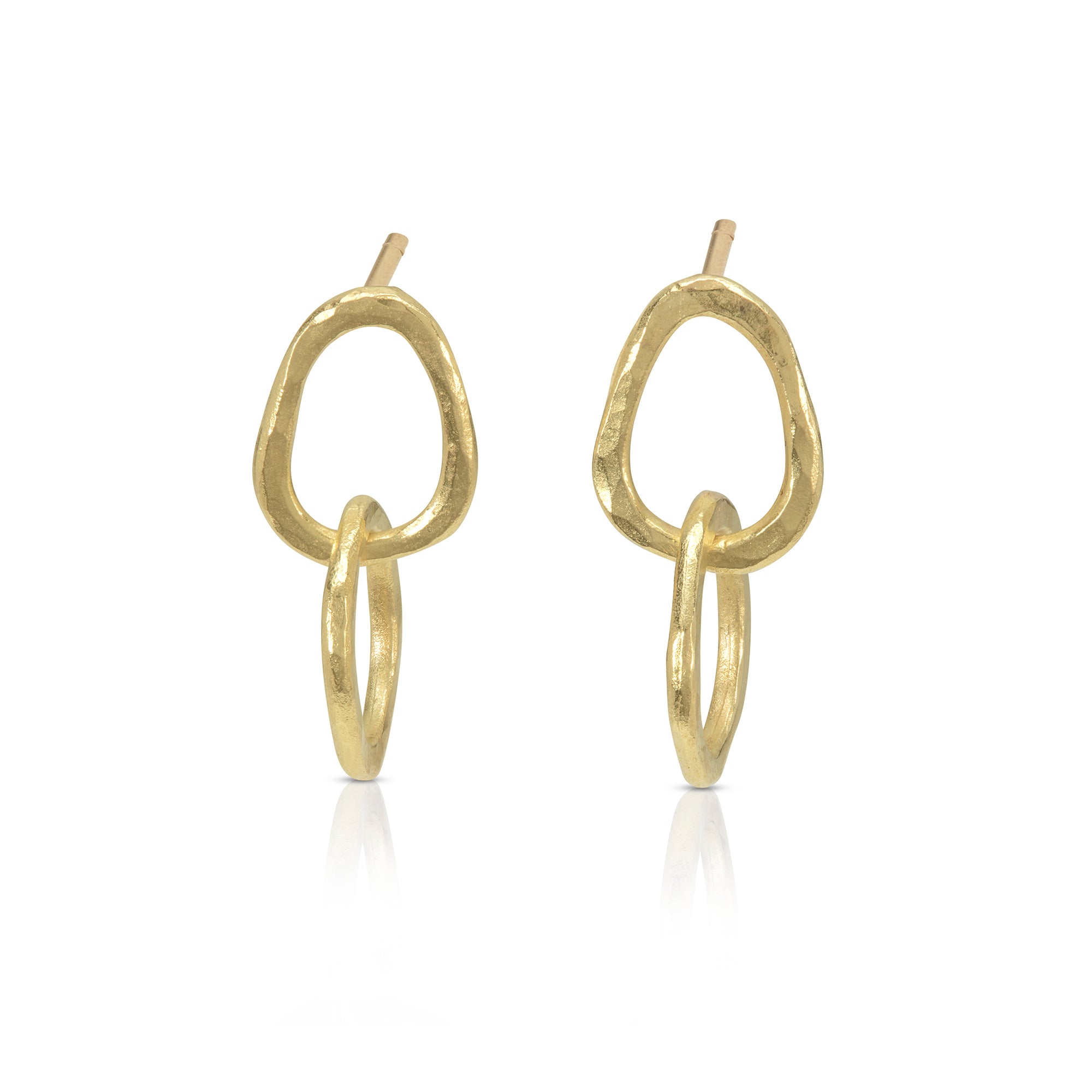 Drop Link Earrings in Beaten Yellow Gold