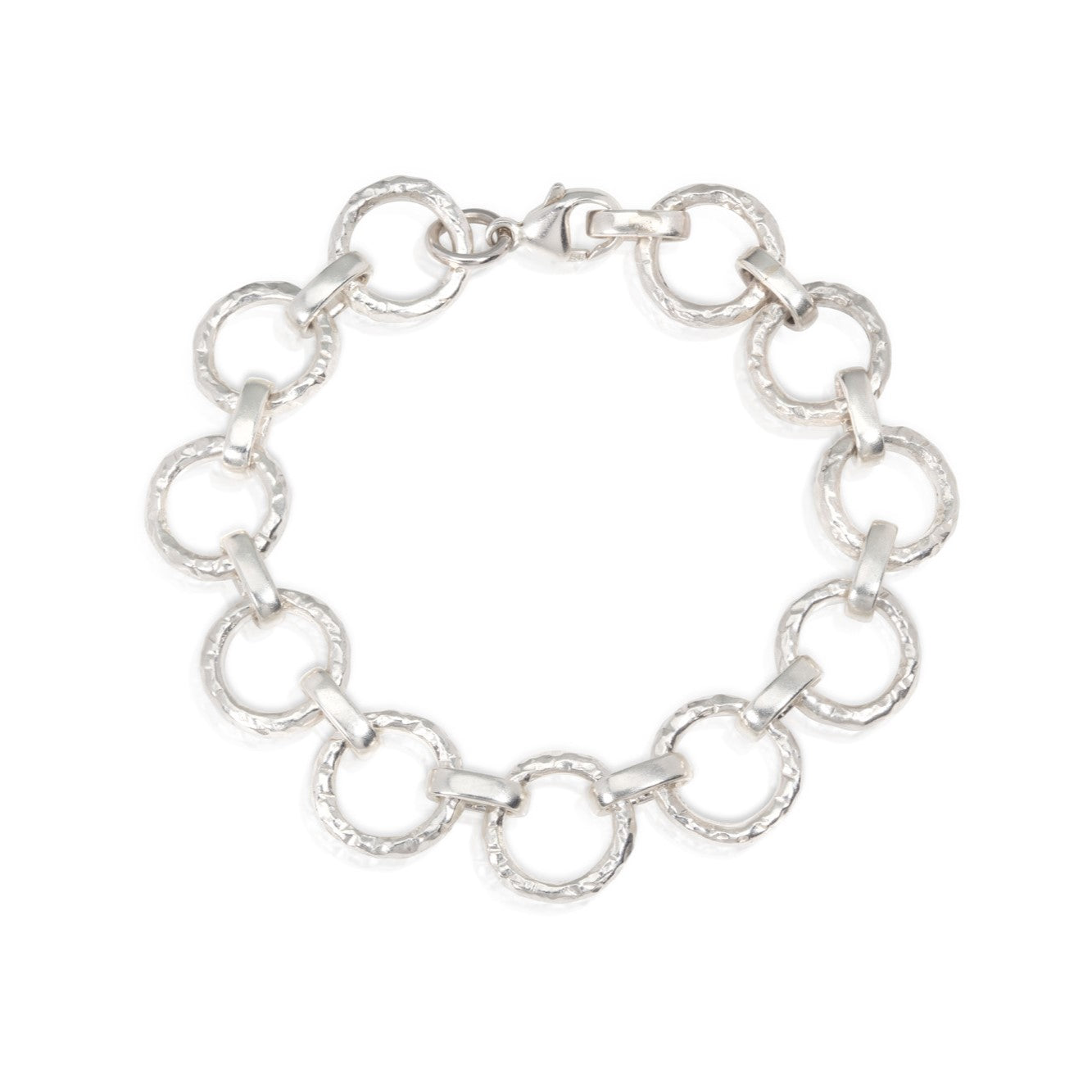 Beaten Round Link Silver Bracelet