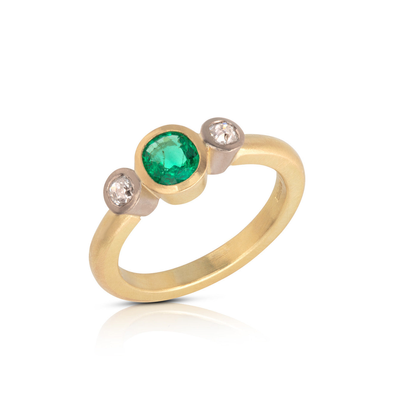 Emerald and Diamond Three Stone Ring