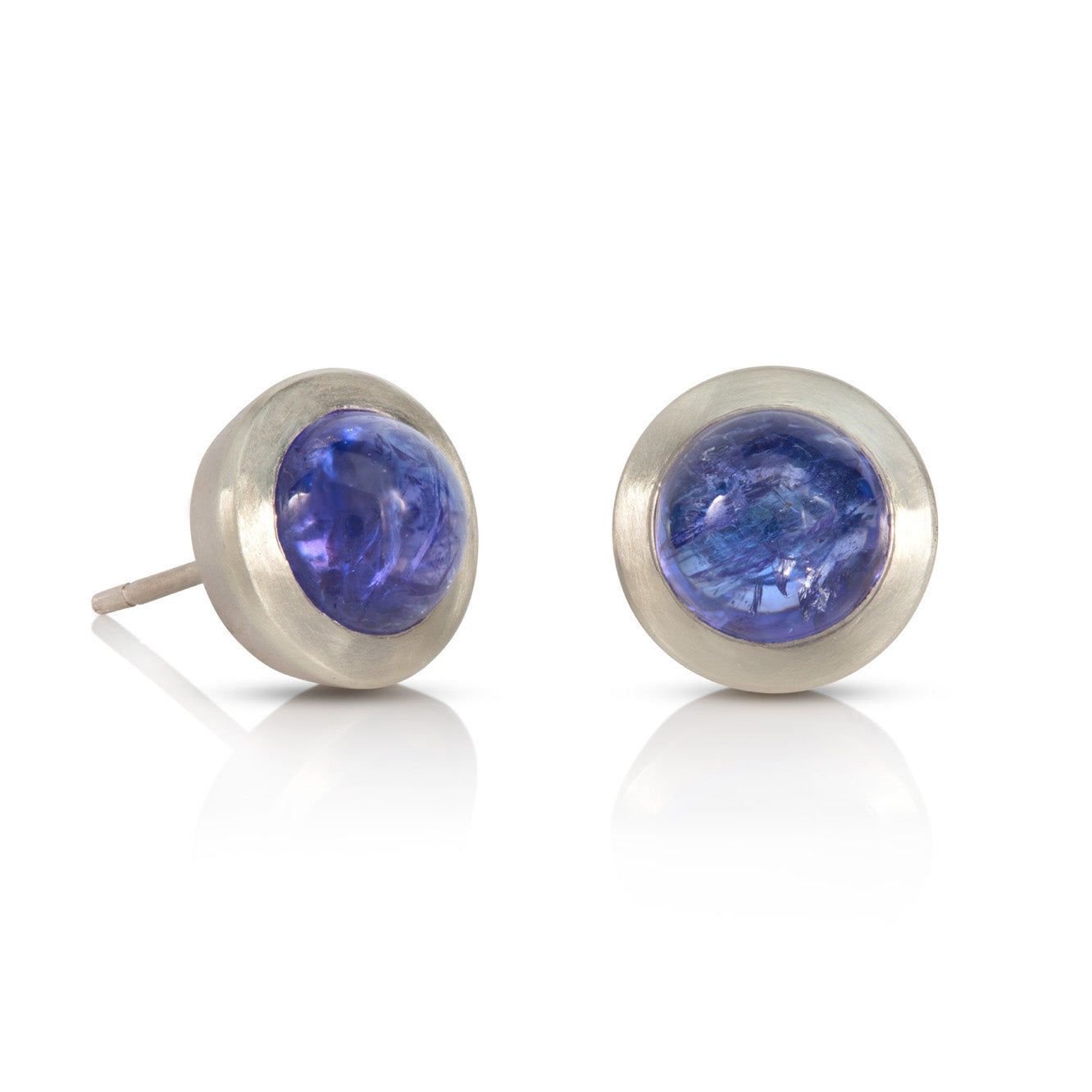 Blue Tanzanite Stud Earrings in White Gold
