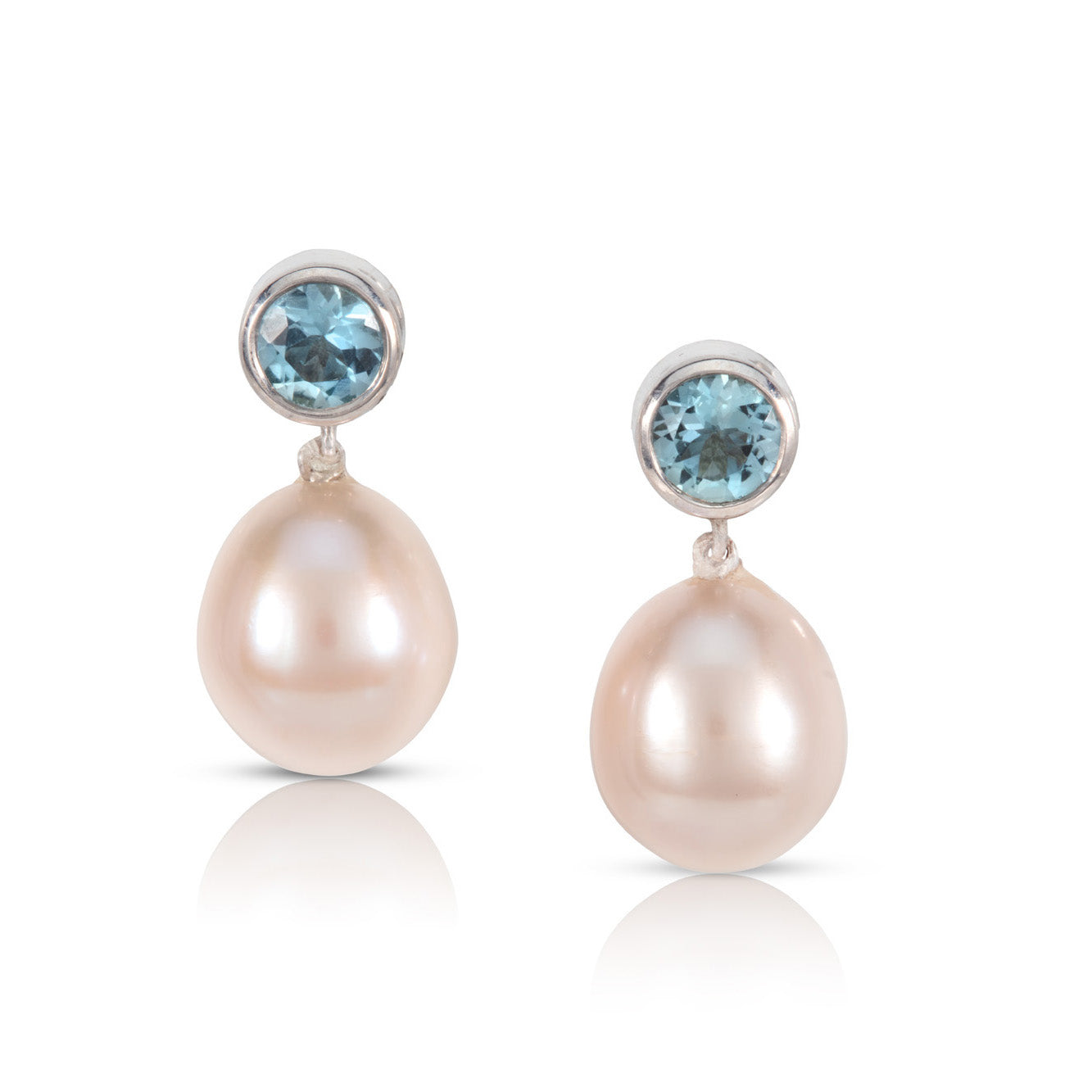 Aquamarine Pearl Drop Earrings in White Gold