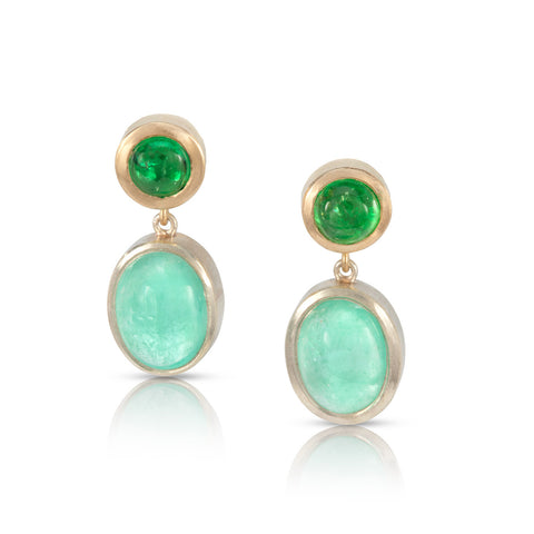 Diamond and Pear Shaped Emerald Drop Earrings