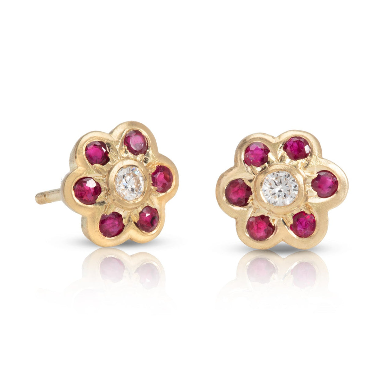 Ruby & Diamond Daisy Stud Earrings