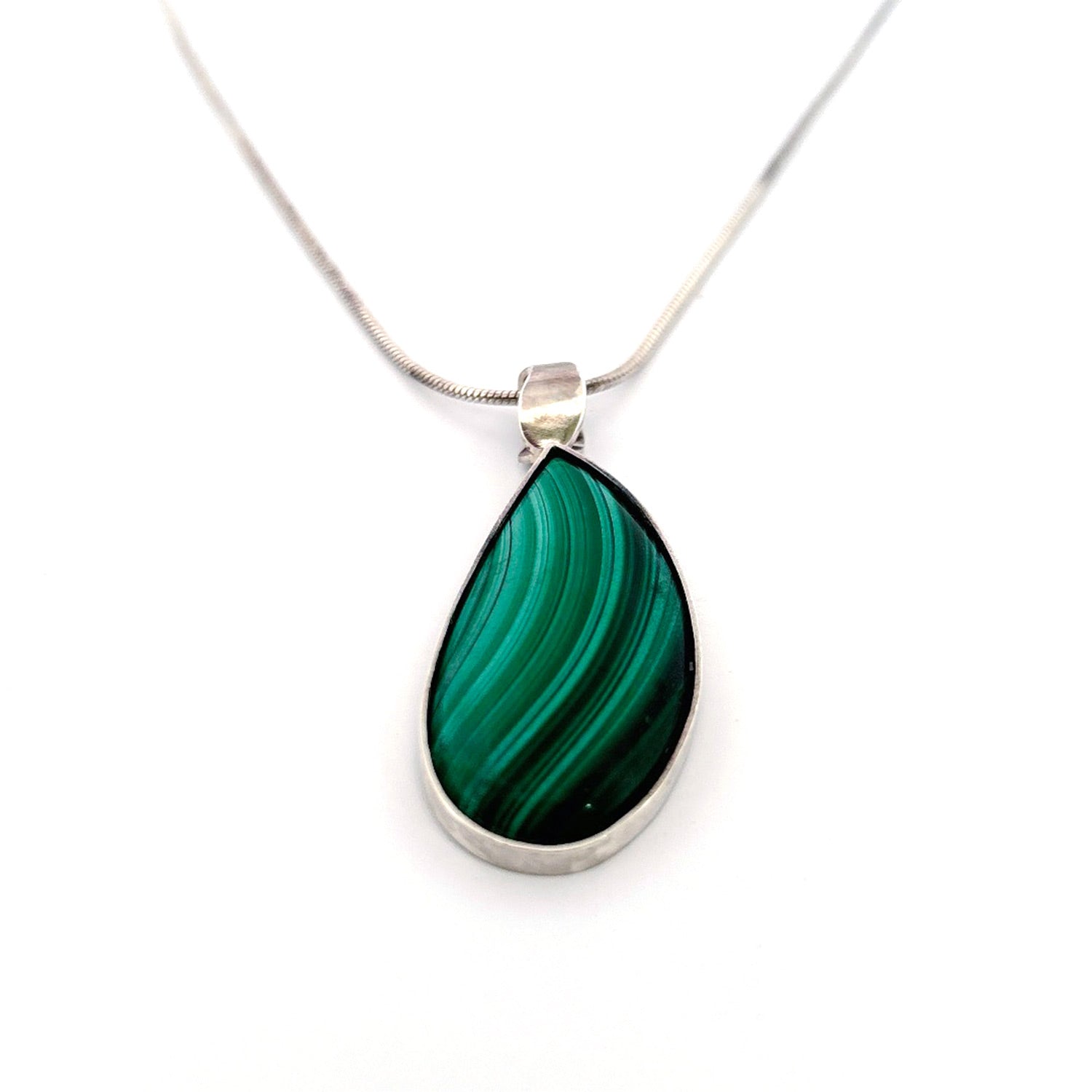 Silver and Malachite Pendant Necklace
