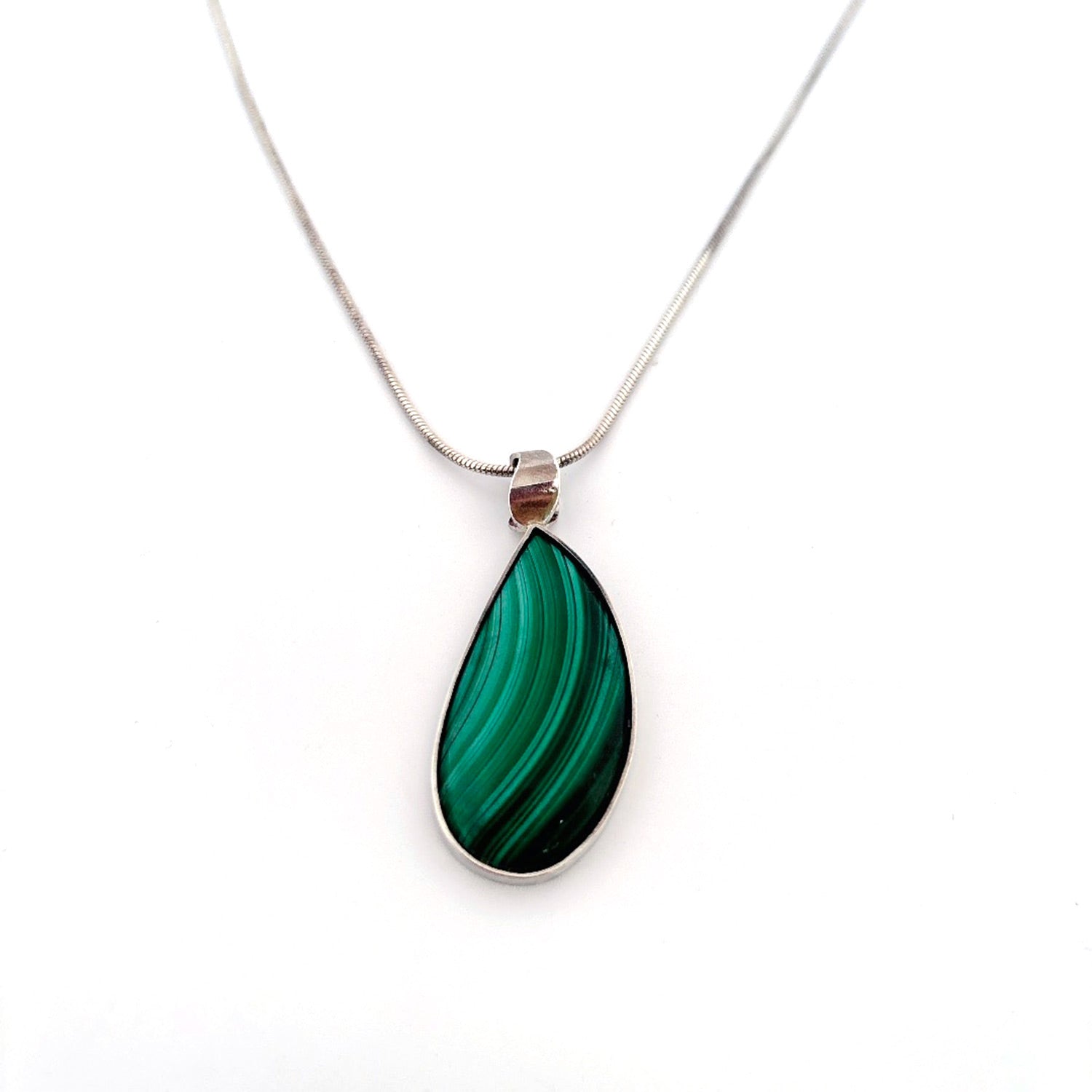 Silver and Malachite Pendant Necklace
