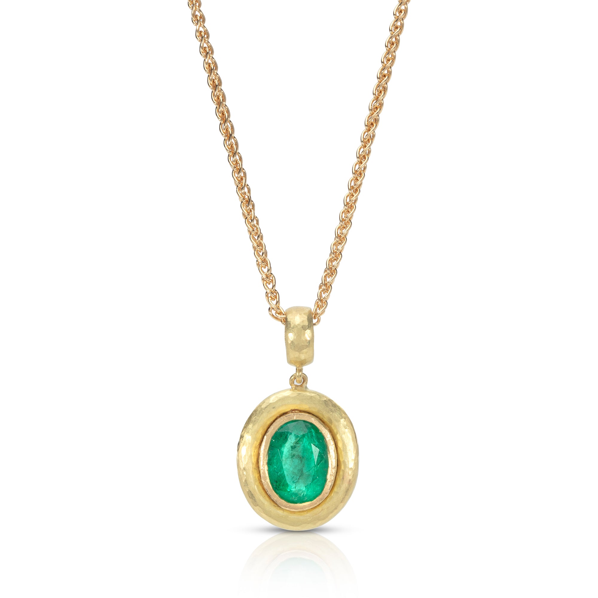 Oval Beaten Texture Emerald Pendant