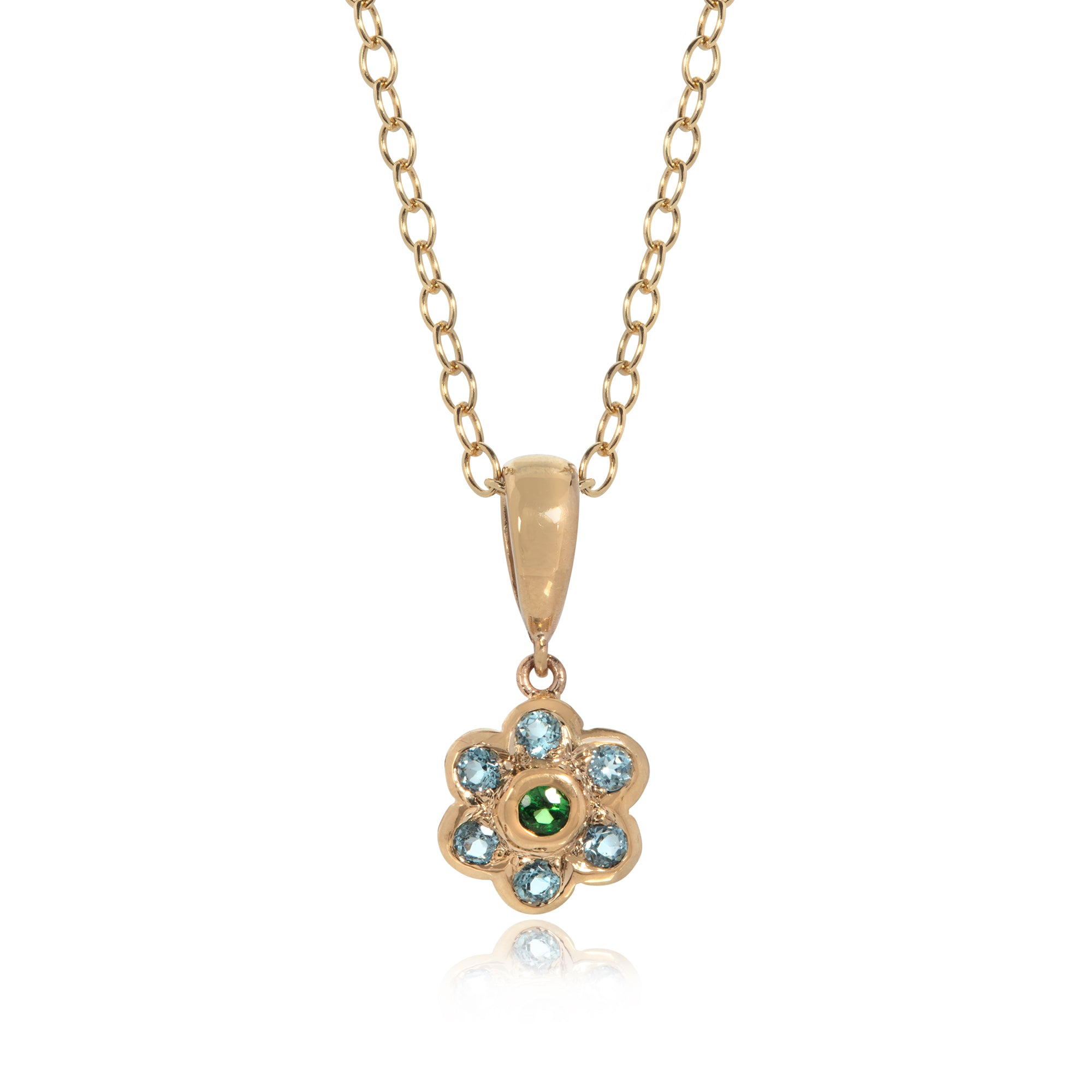 Tsavorite and Blue Topaz Flower Pendant
