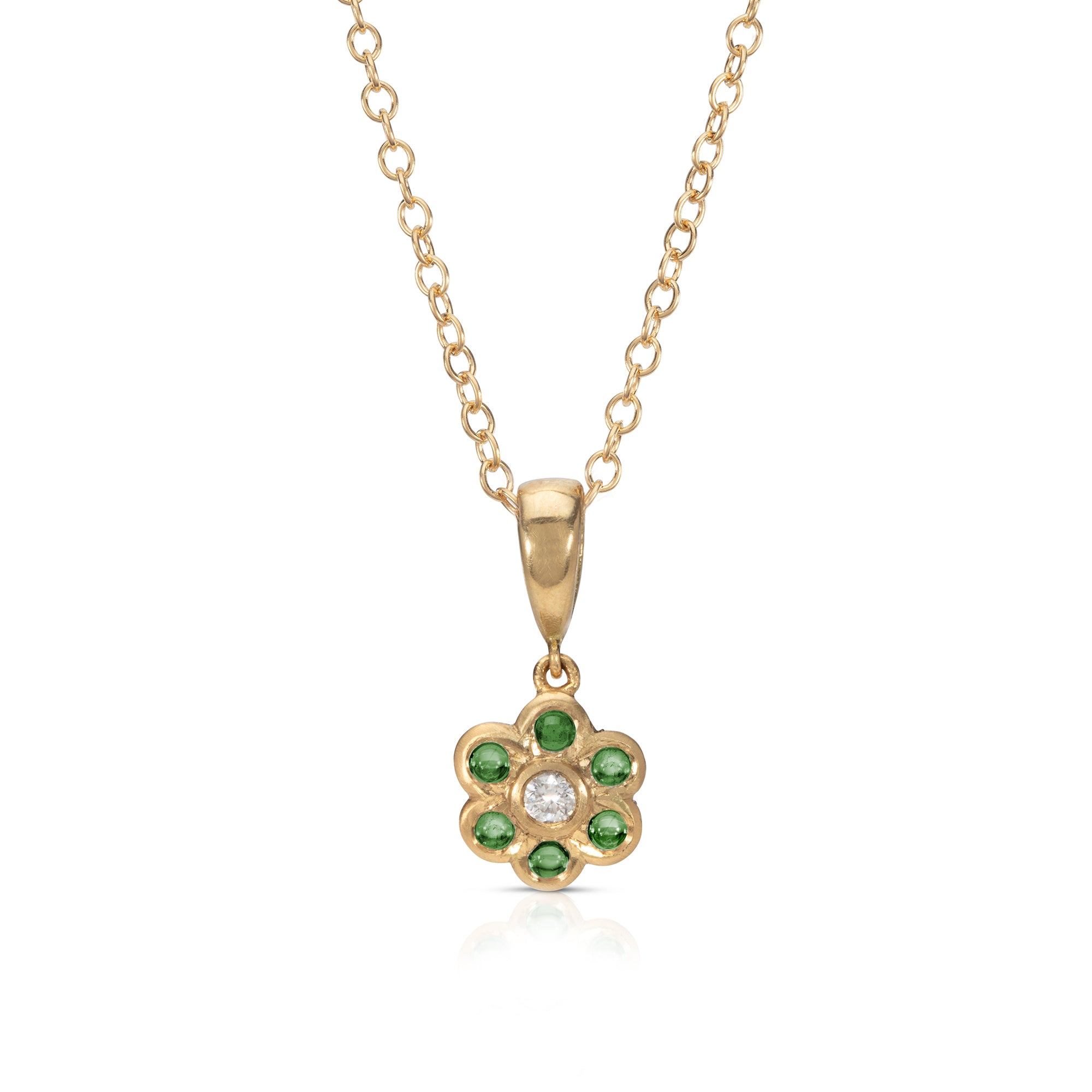 Cabochon Emerald and Diamond Daisy Pendant