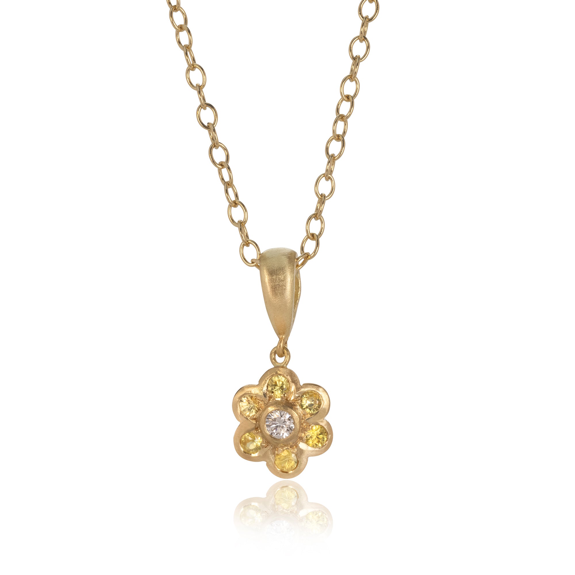Yellow Sapphire and Diamond Daisy Pendant