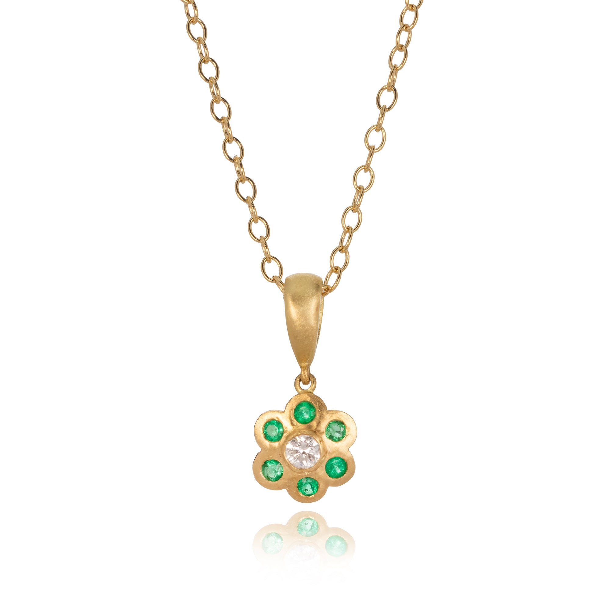 Emerald and Diamond Daisy Pendant