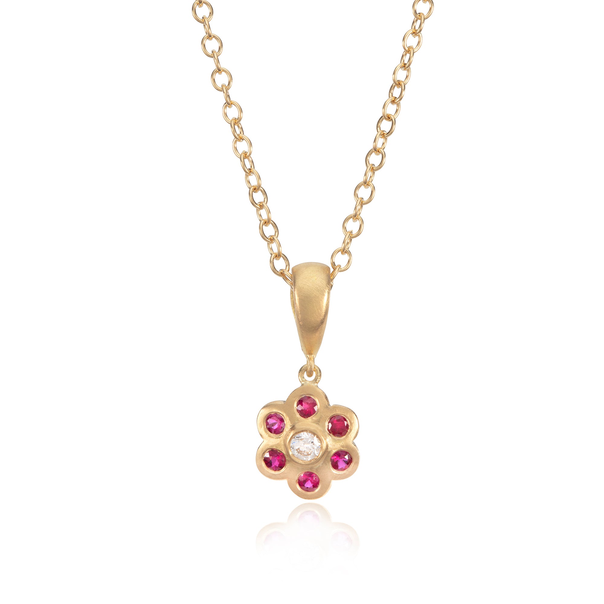 Ruby and Diamond Daisy Pendant