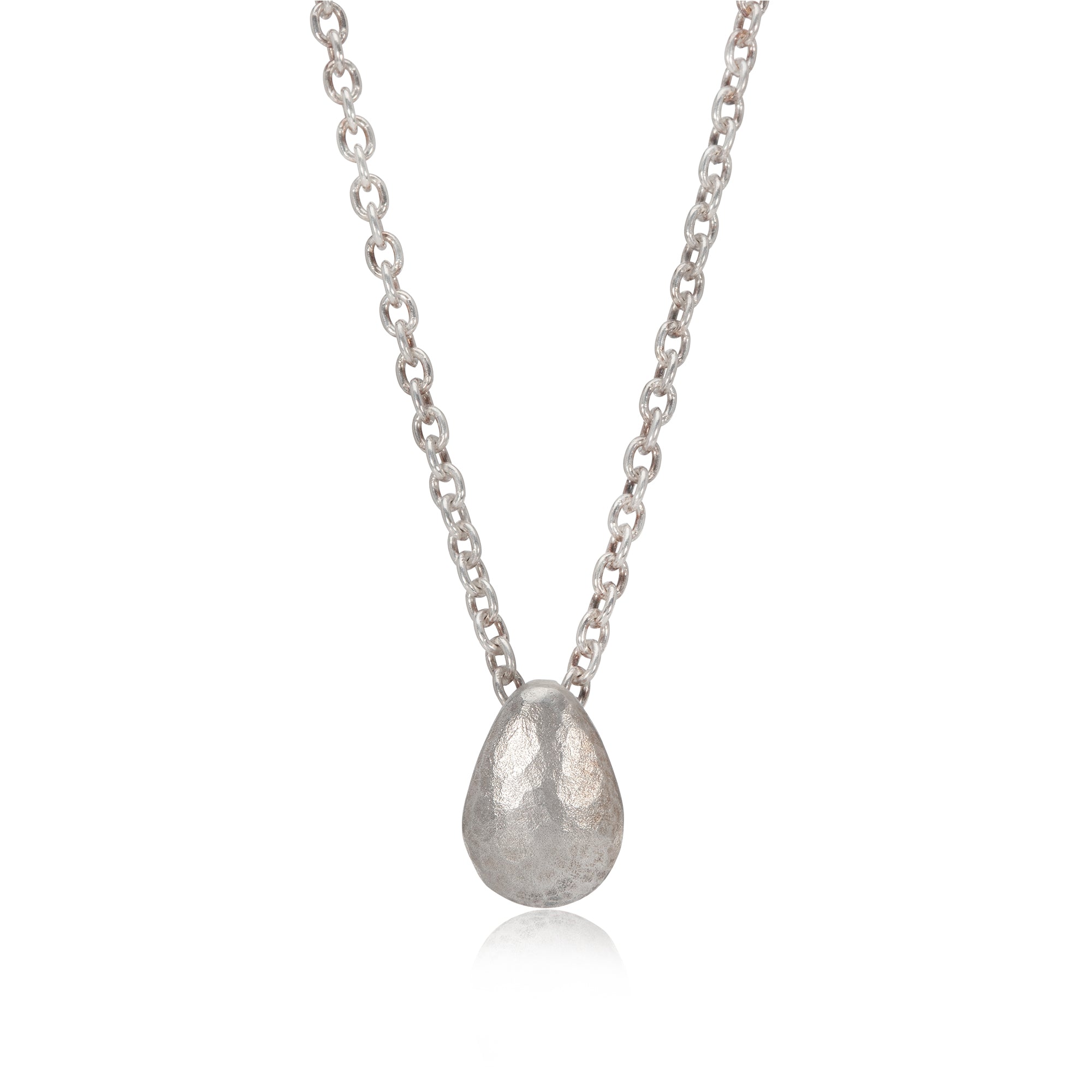 Silver Beaten Drop Pendant