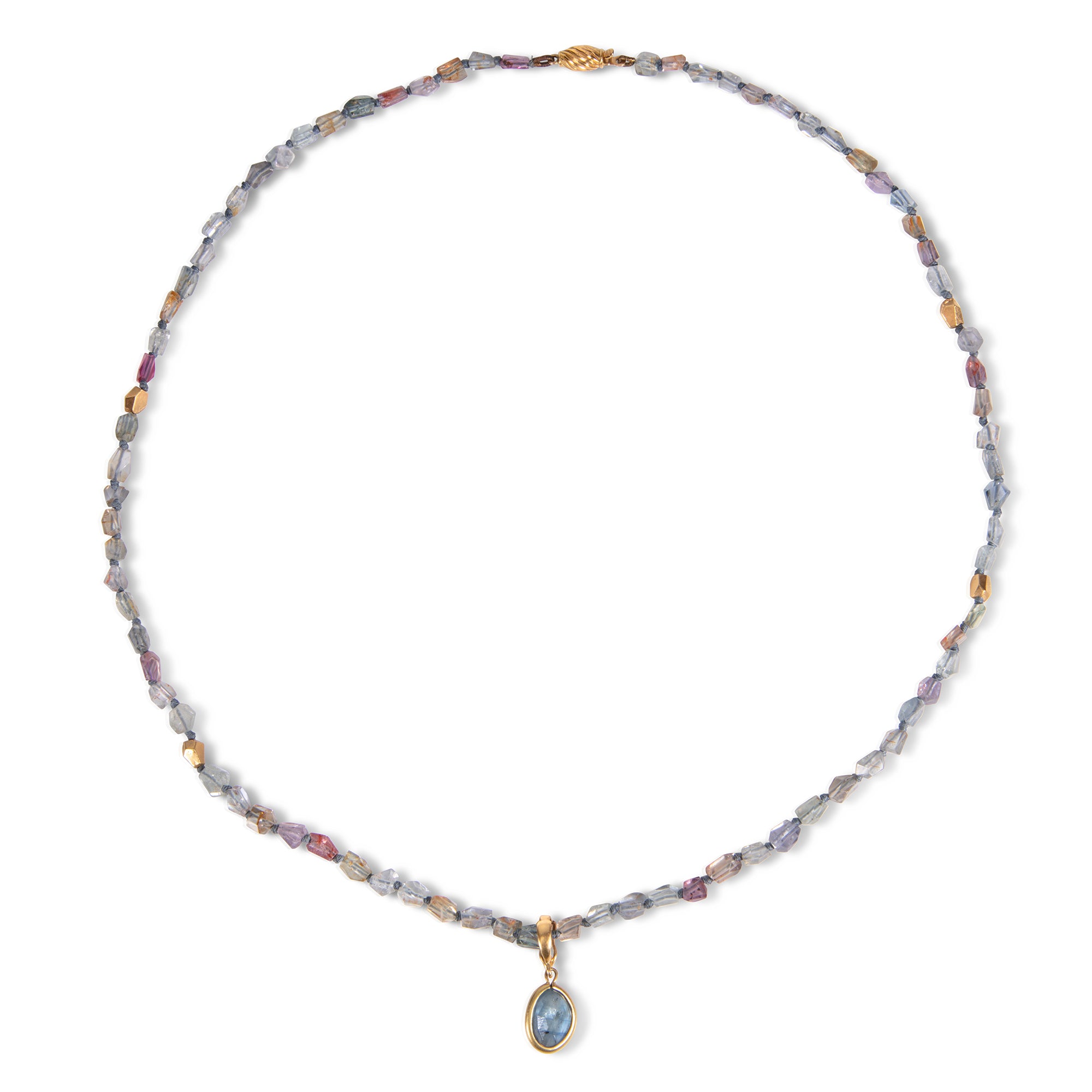 Sapphire Nugget Bead Necklace with Detachable Single Sapphire Pendant