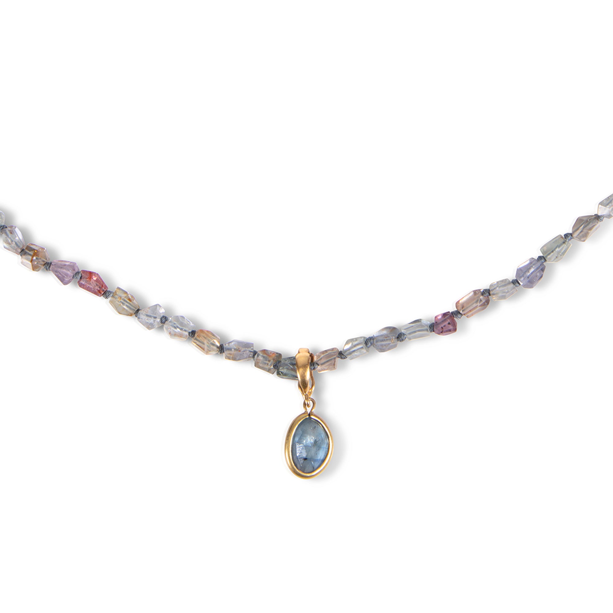 Sapphire Nugget Bead Necklace with Detachable Single Sapphire Pendant