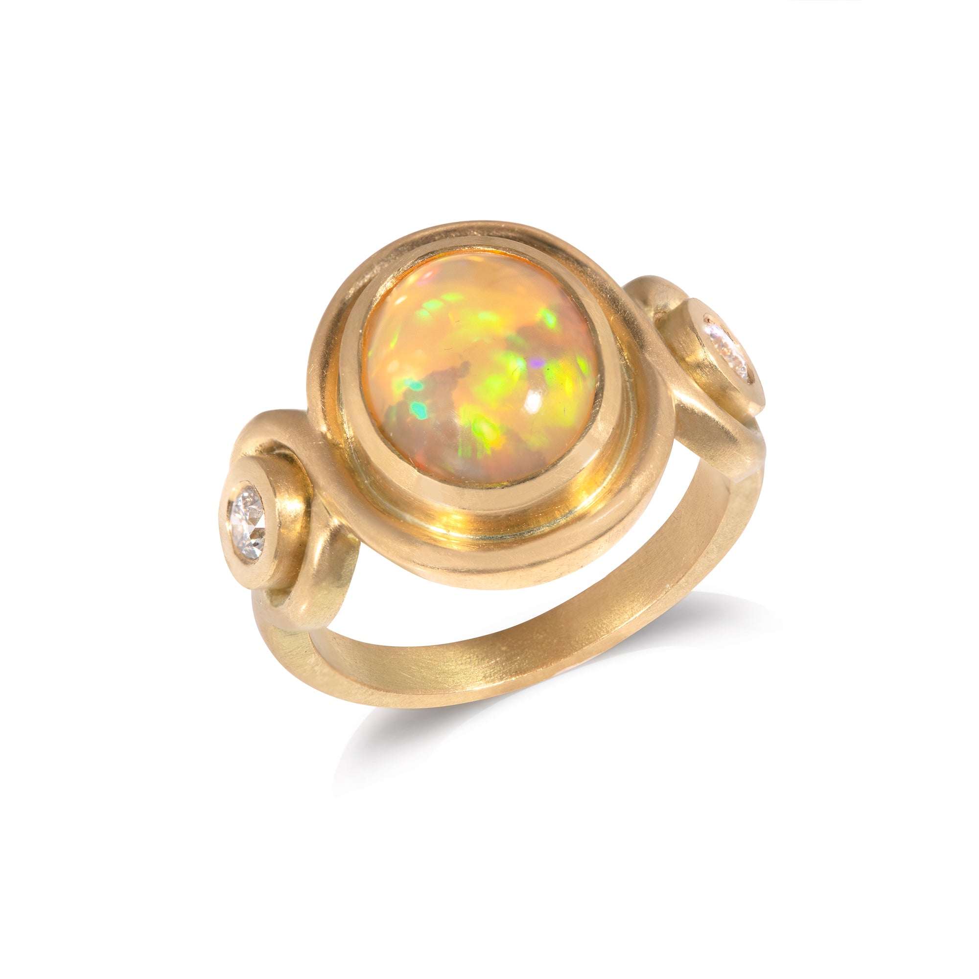 Ethiopian Opal and Diamond Cross Over Ring