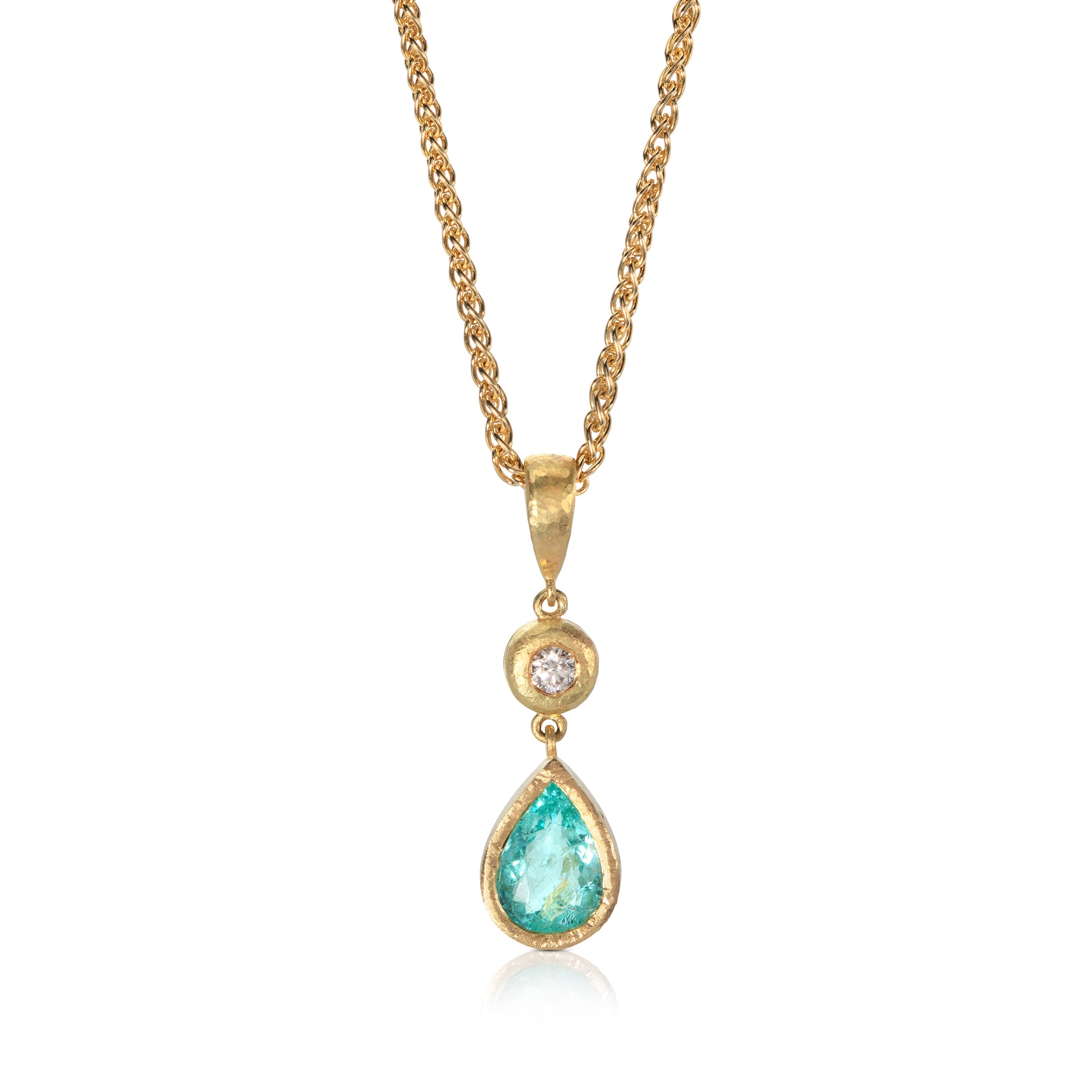 Paraiba Tourmaline and Diamond Beaten Necklace